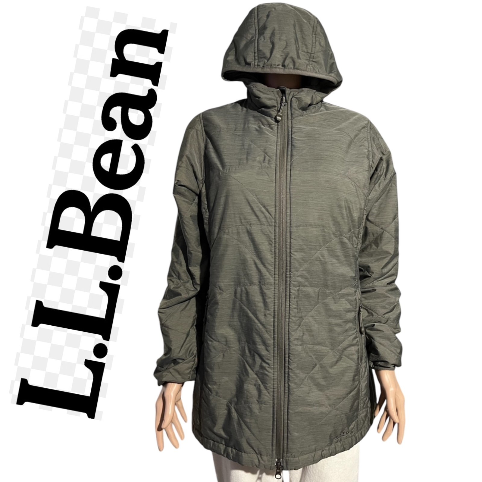 LL Bean Primaloft Olive Green Jacket Womens Size M Lightweight Insulated