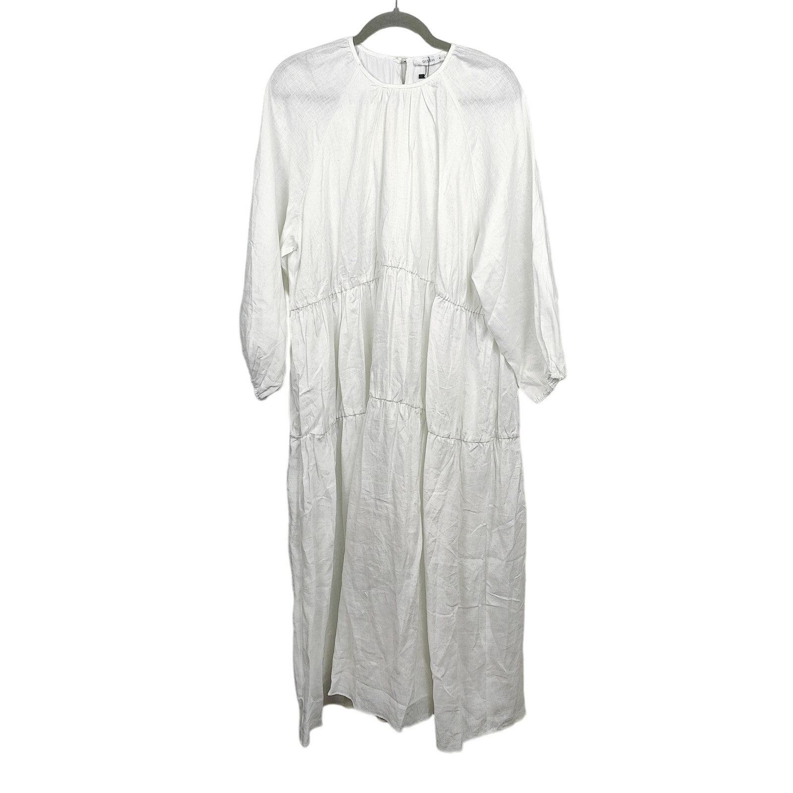 Dissh Noah Raglan Linen Midi Dress Womens 14 US 10 White Long Sleeve Beachy NWT