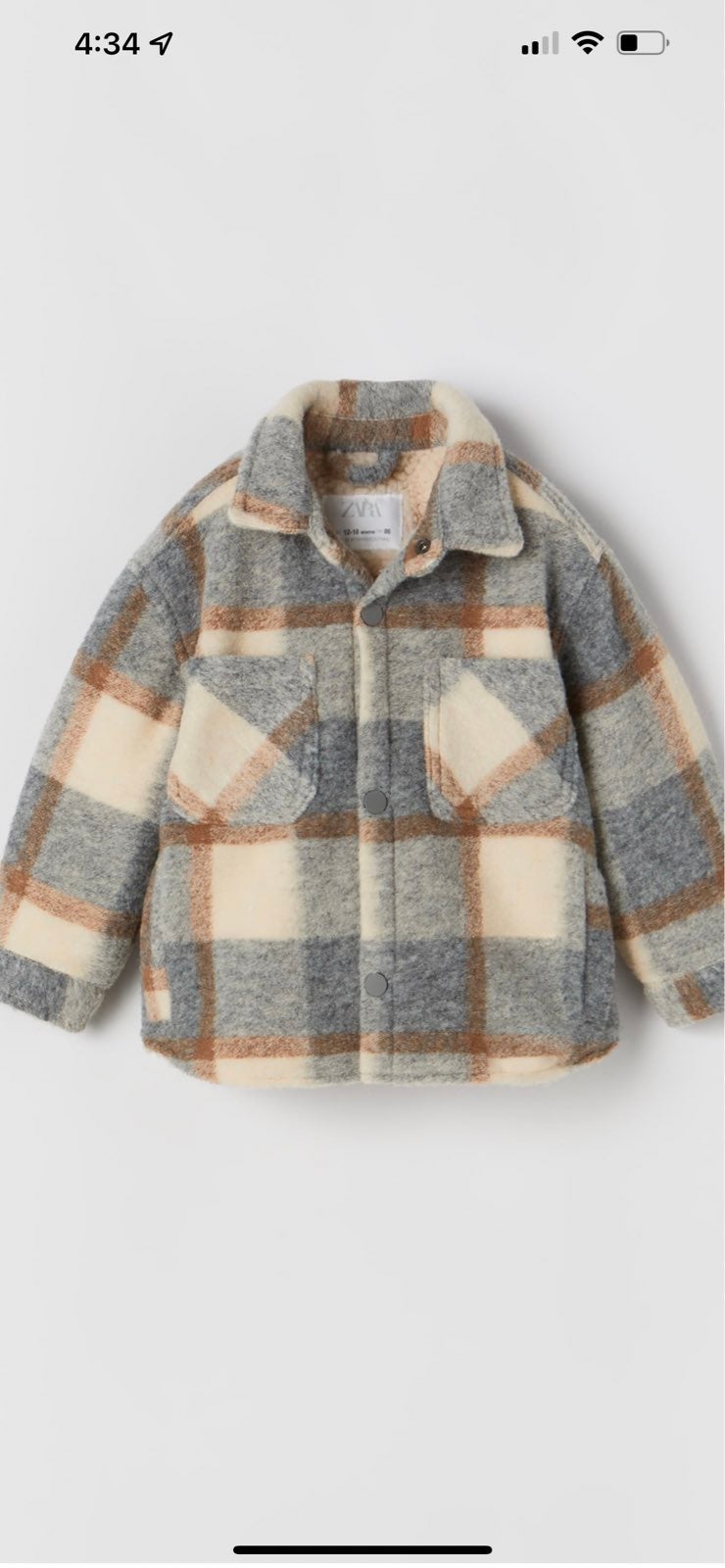 zara new coat sz3/4y