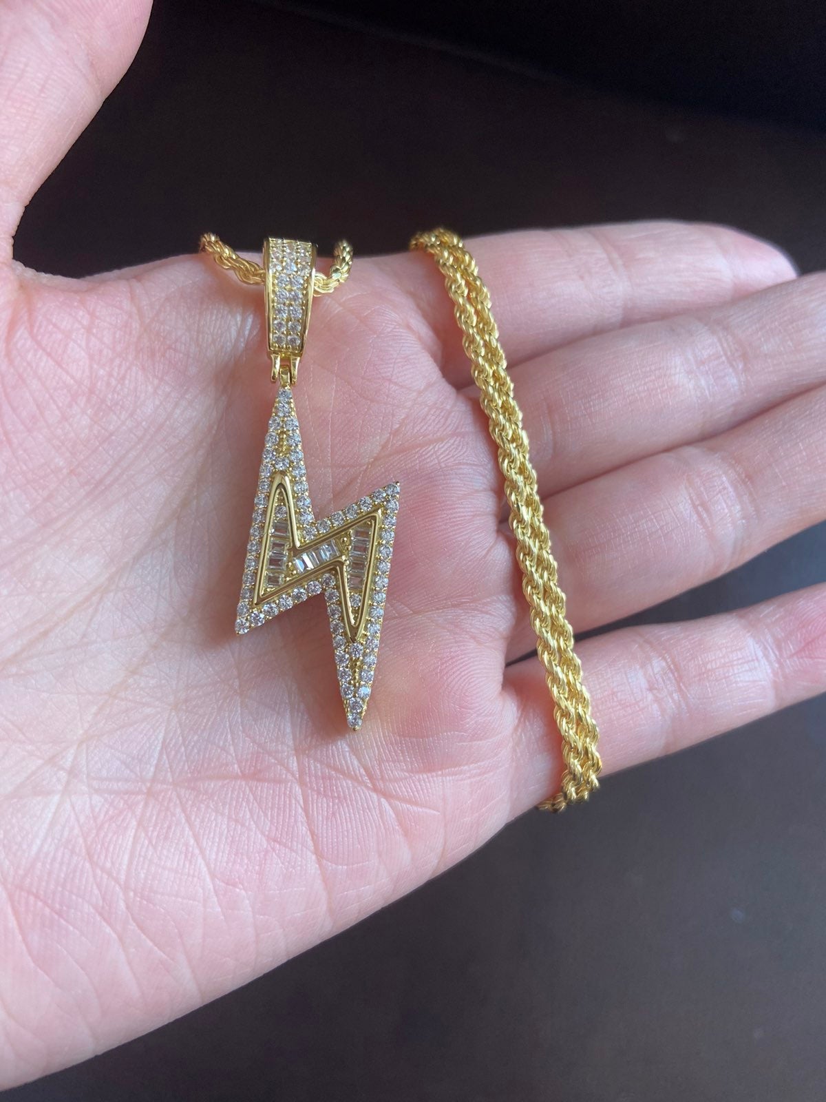 14k gold 925 diamond lighting necklace