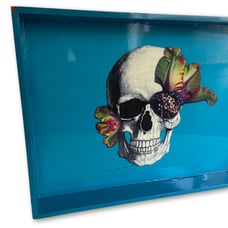 DL & Co Turquoise Floral Skull Serving Tray *RARE*