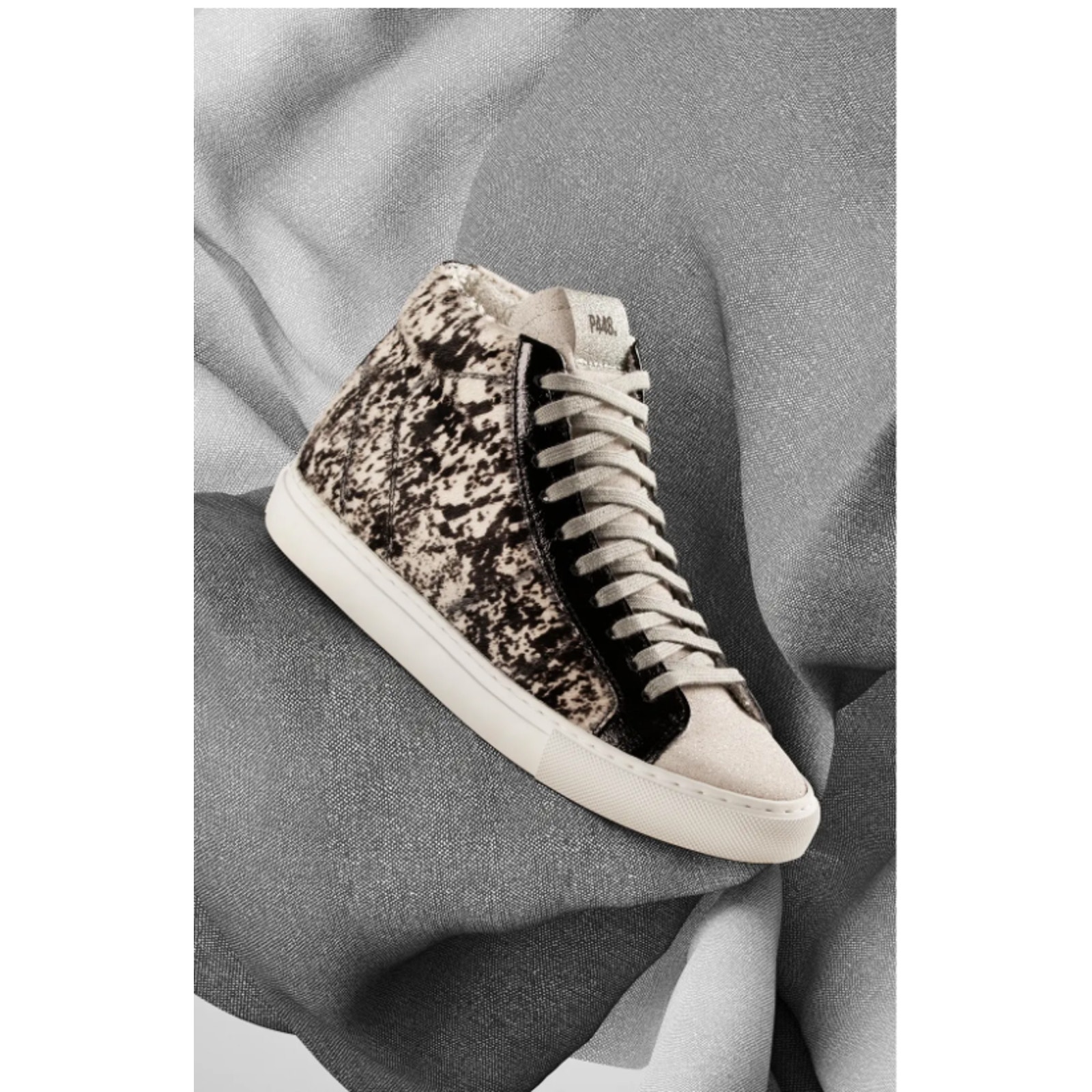 P448 New in Box Cow Print Star High-Top Sneaker // 41
