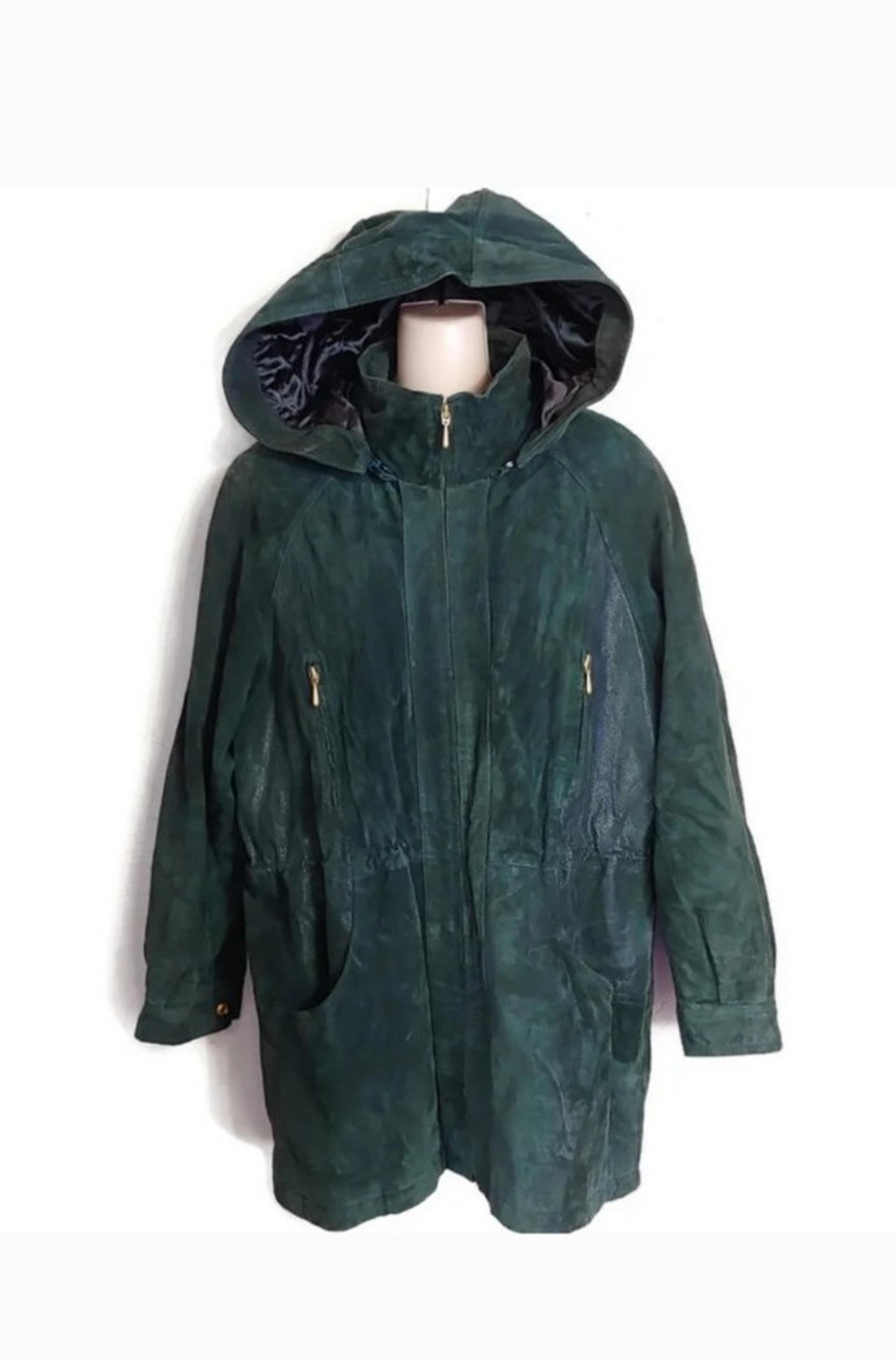 Vintage Wilsons Leather Green Suede Hooded Parka Jacket Size women's Medium