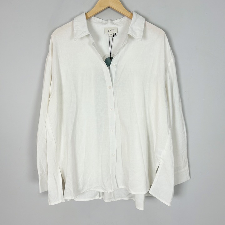 NEW P Cill Ivory Boxy Tunic Button Down Shirt Size Medium Women's