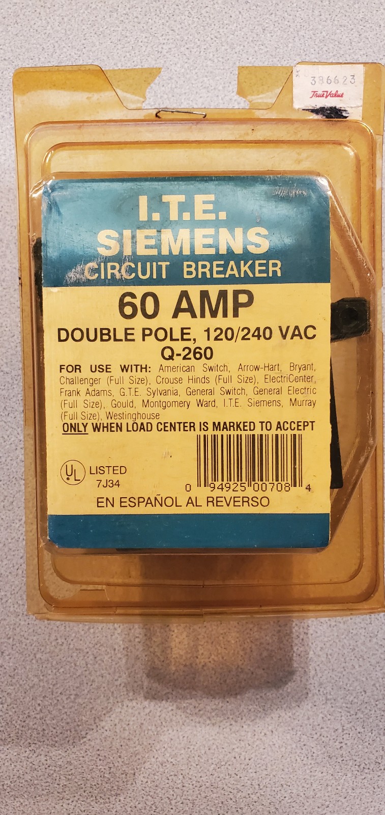 I.T.E Siemens 60amp Circuit Breaker in box