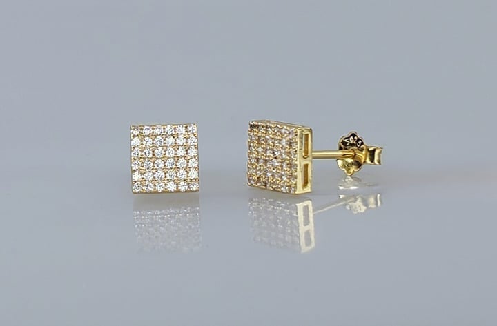 2ct Diamond Womens 18K Gold Square Stud Earrings 18 Karat Silver New Jewelry