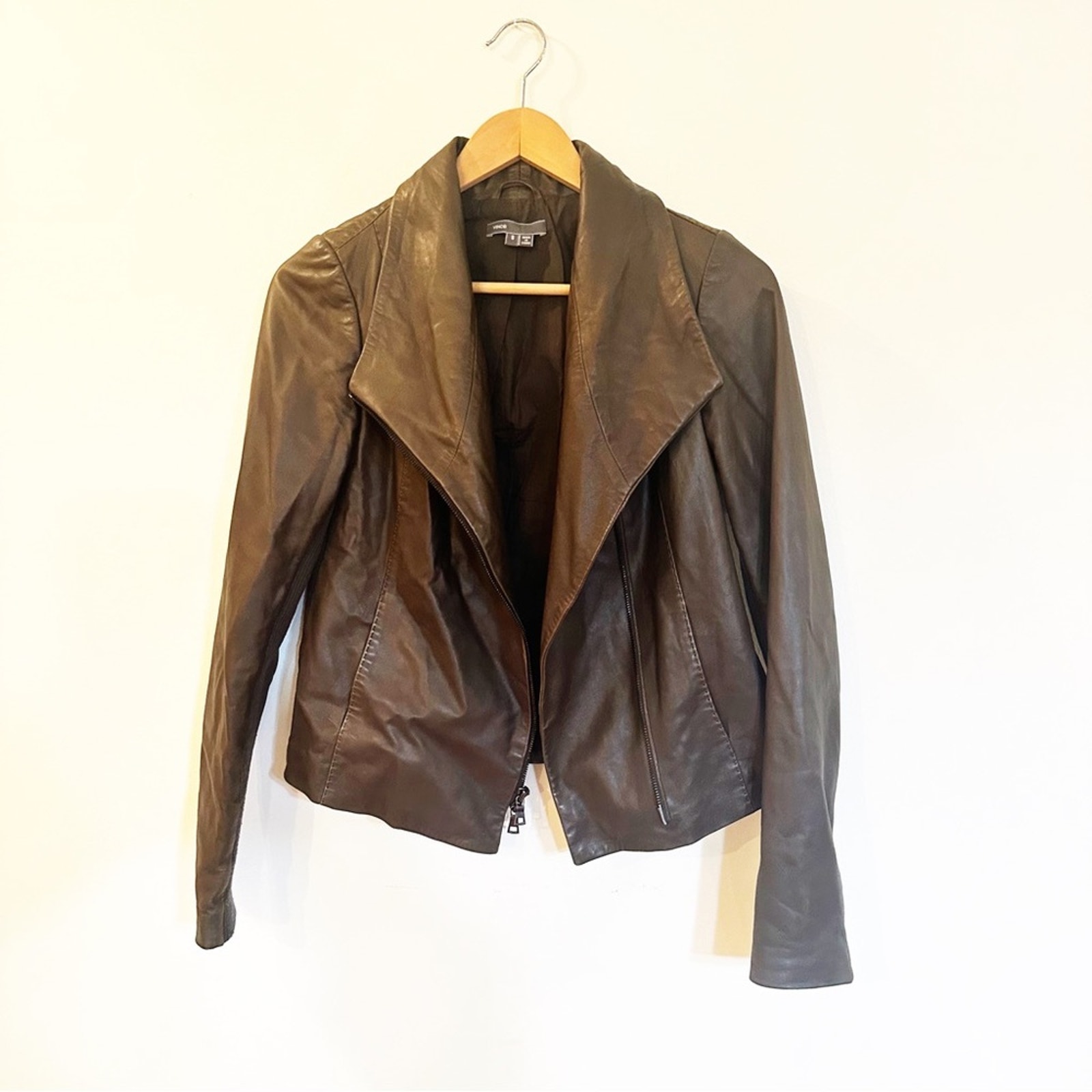 Vince Brown Leather Jacket sz S Fitted Leather Zipper Jacket