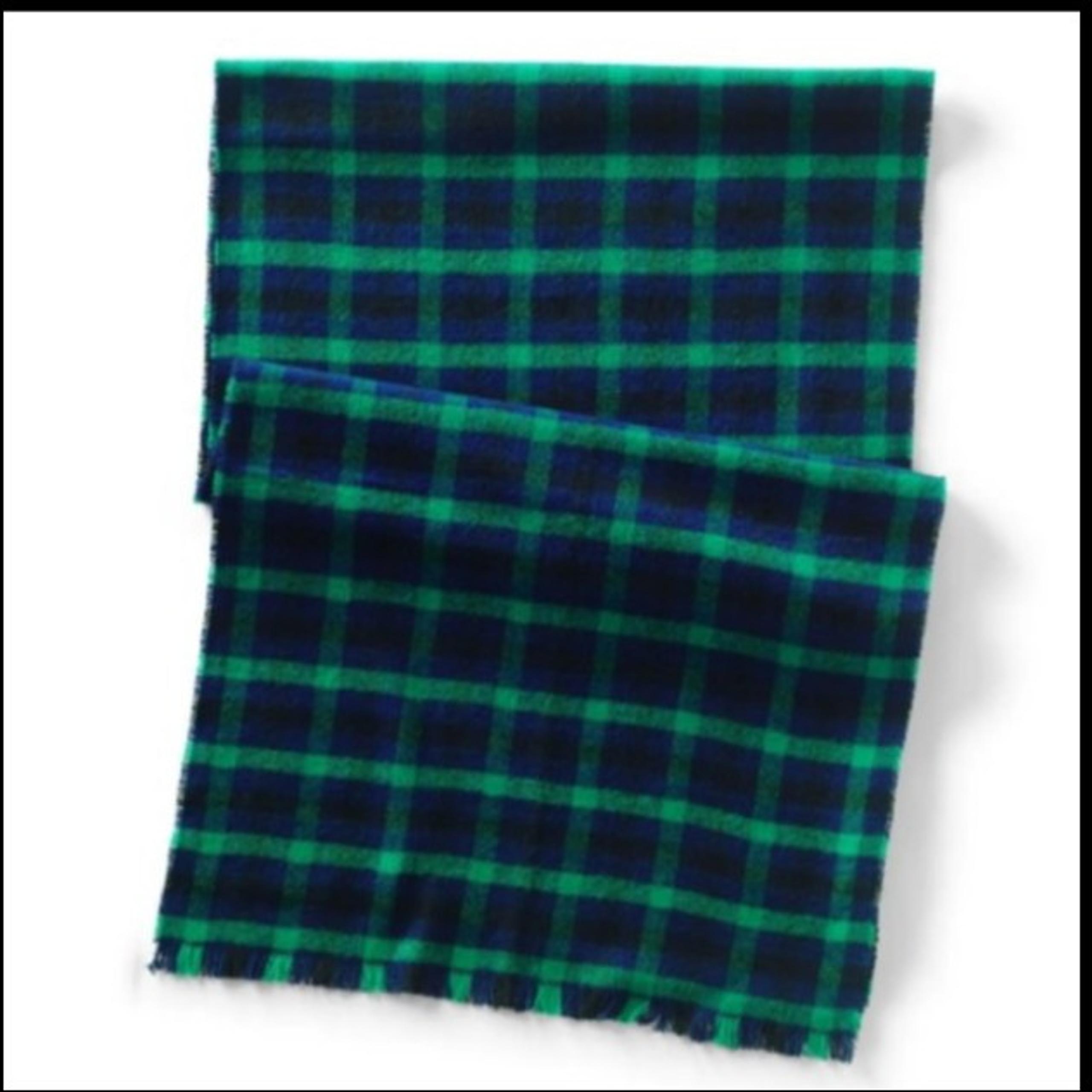 Lands' End CashTouch Winter Scarf Emerald Gulf Gingham / Black Watch Plaid NWT