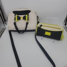 Betsey Johnson Black and Yellow Quilted purse and matching wallet