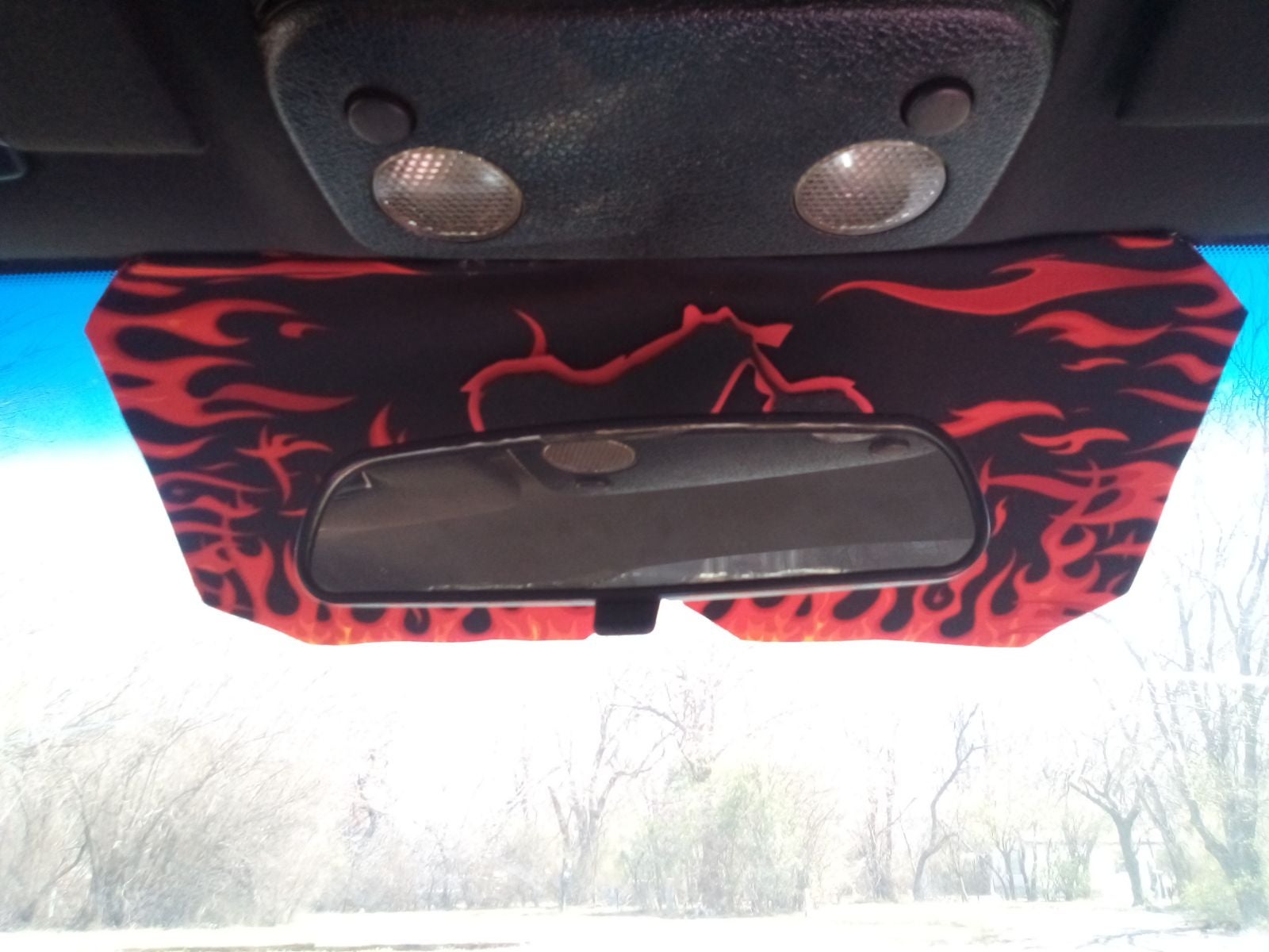 Motorcycle with Flames Car Visor