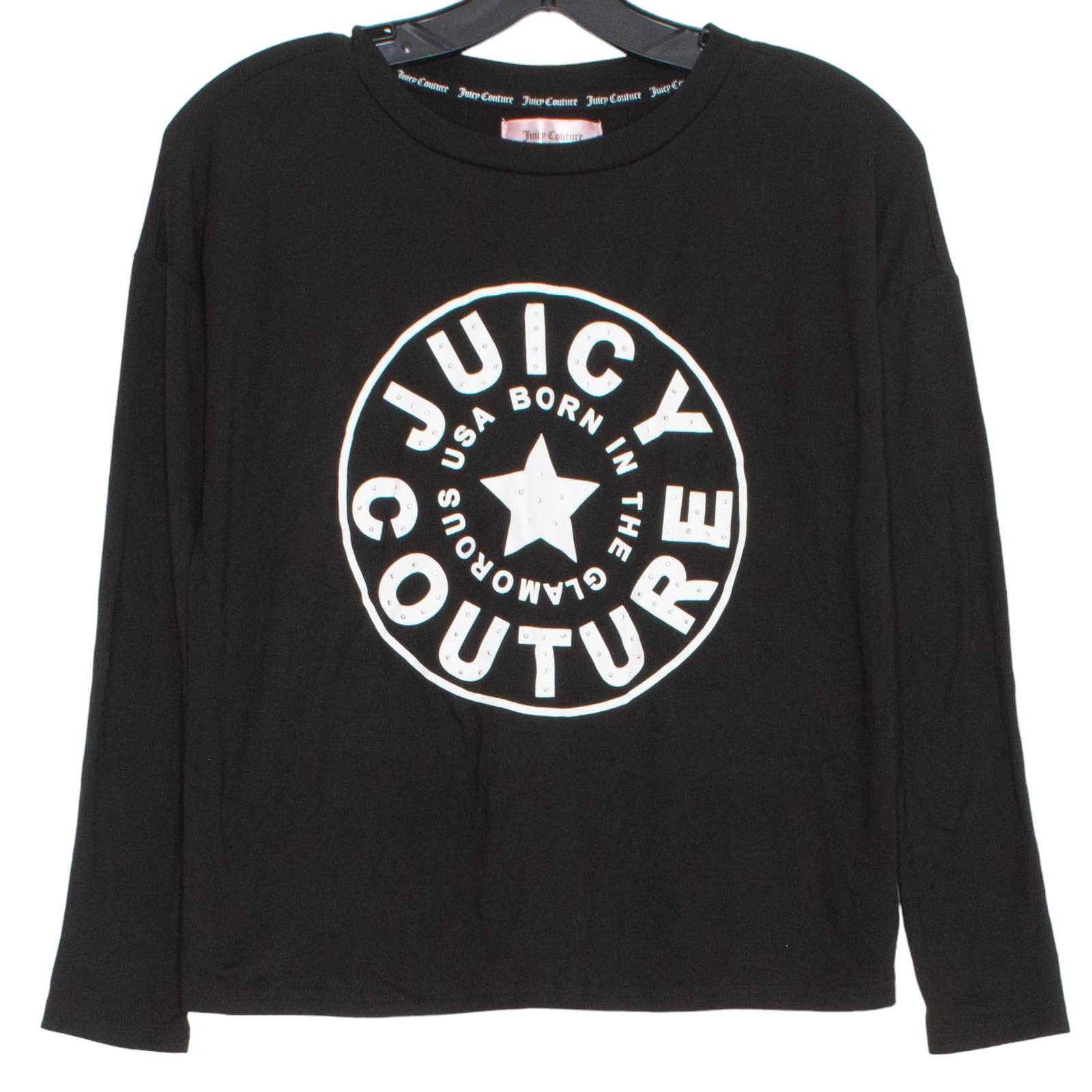 Juicy Couture Womens Pajama Top Spell Out USA Graphic Long Sleeve Black XS KN