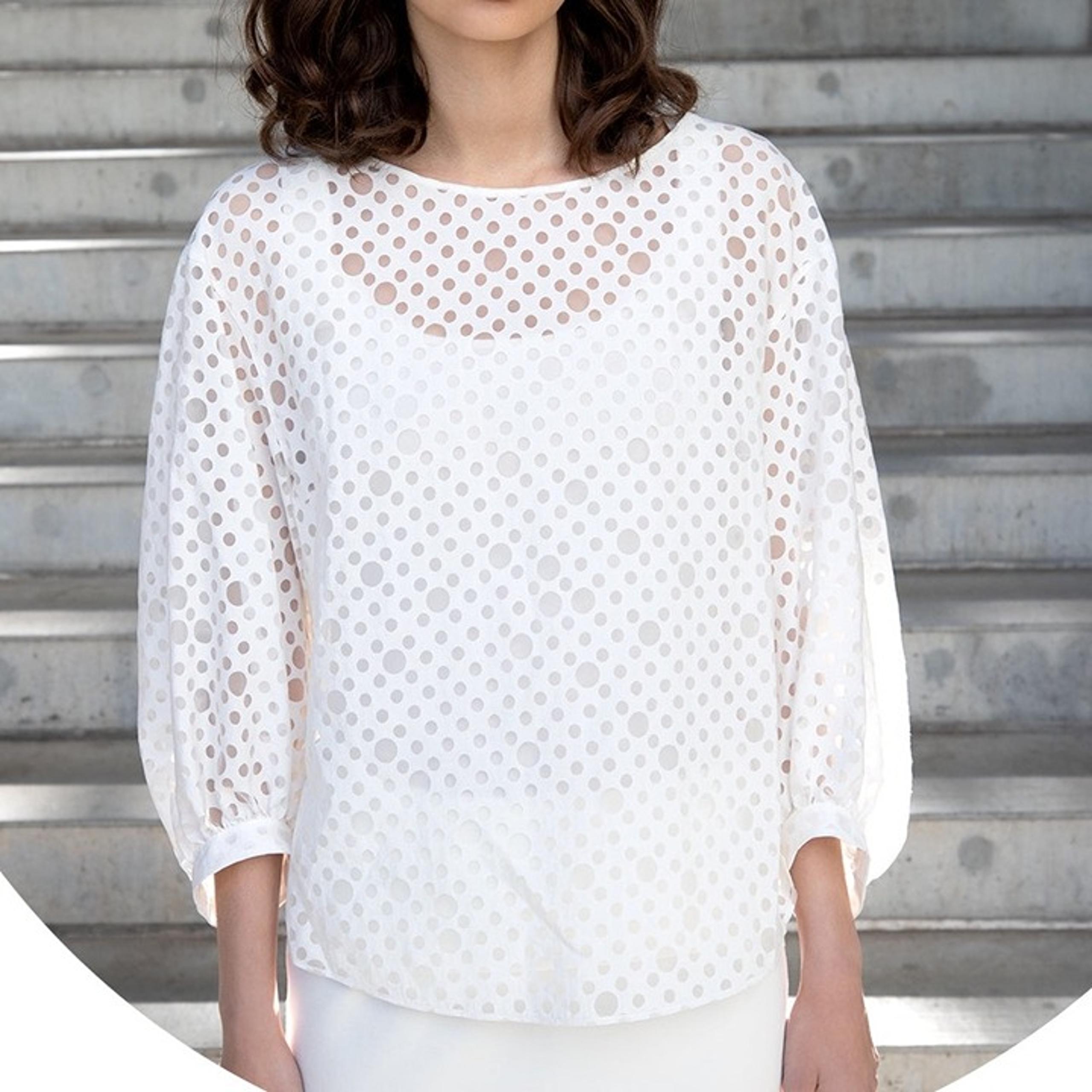 Akris Punto Sheer Polka Dot Blouse White US 6 / IT 42