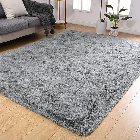 NEW Grey 4x5.3 Feet Area Rug for Living Room Bedroom Super Soft Shaggy Rugs