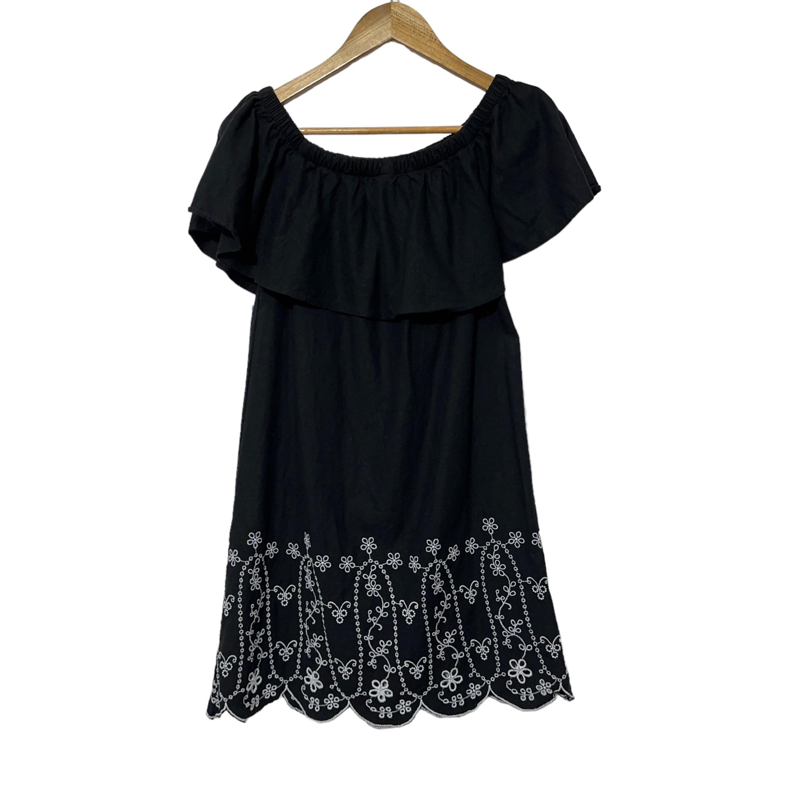 Old Navy Womens Linen Blend Embroidered Eyelet Floral Off Shoulder Dress Size XS