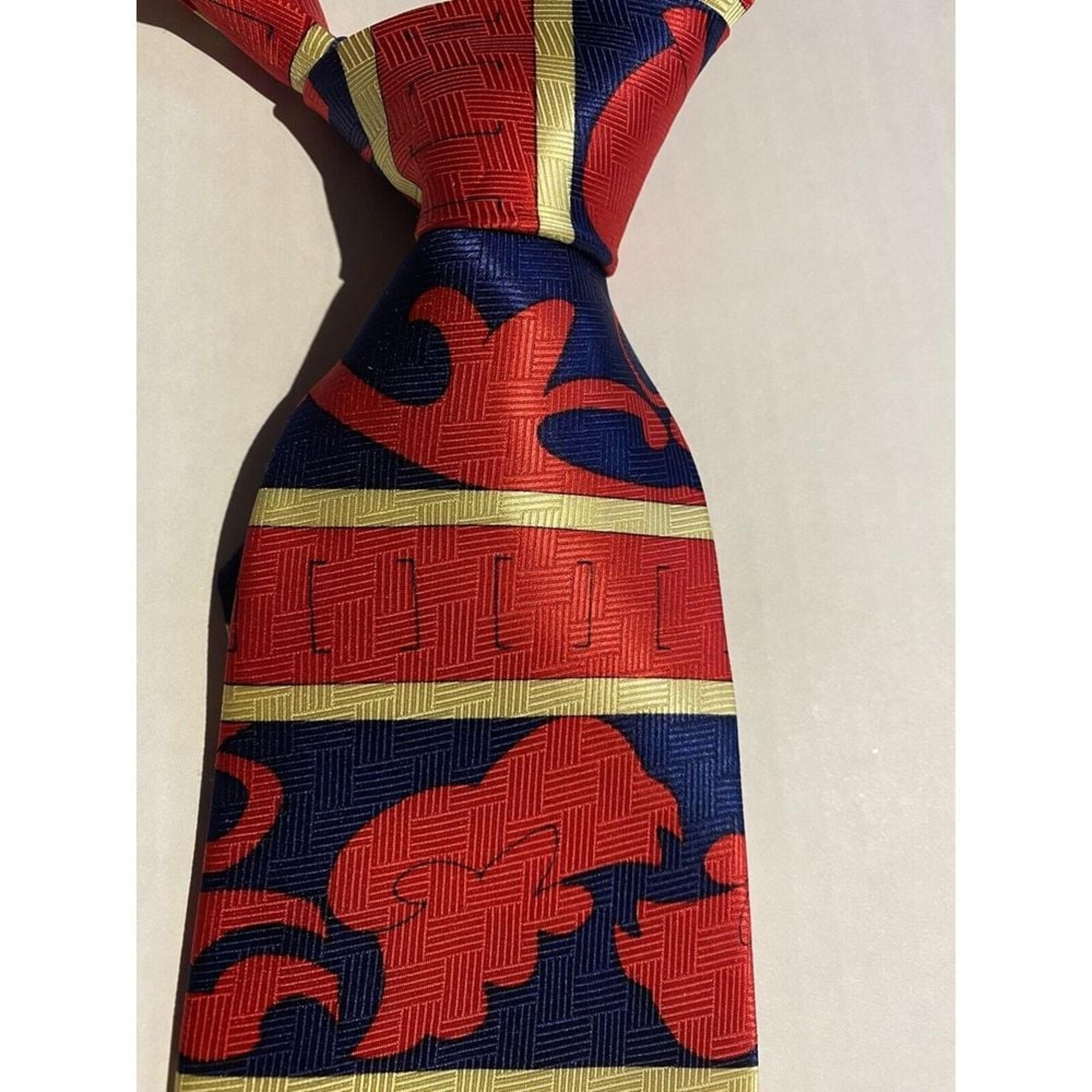 Roberta Collection Men's 100% Silk Tie Blue/Gold/Red Abstract Made In Italy
