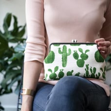 Ladies Clutch with Shoulder Strap, Cactus Clutch, Kisslock Frame Buckle Walle