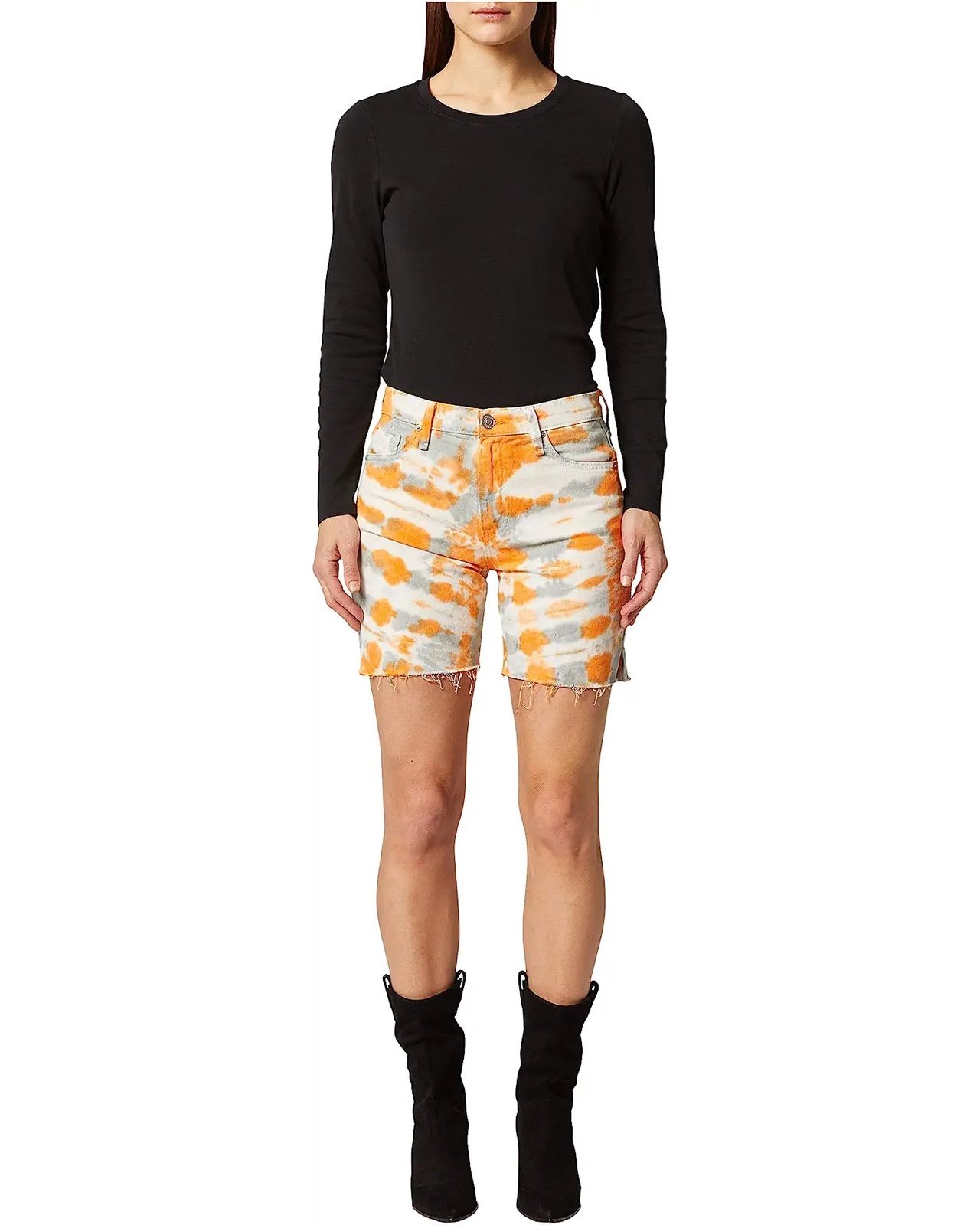 New 215 Hudson Orange Gray Tie Dye Denim Jean Shorts Size 24