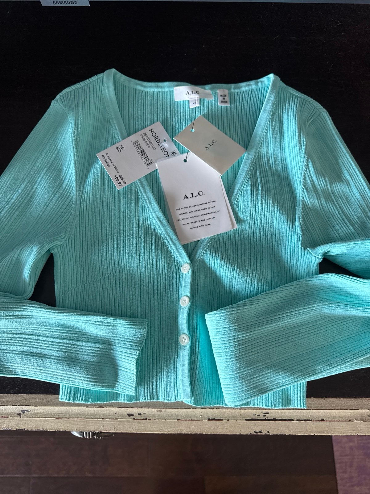 ALC cropped cardigan light turquoise XS