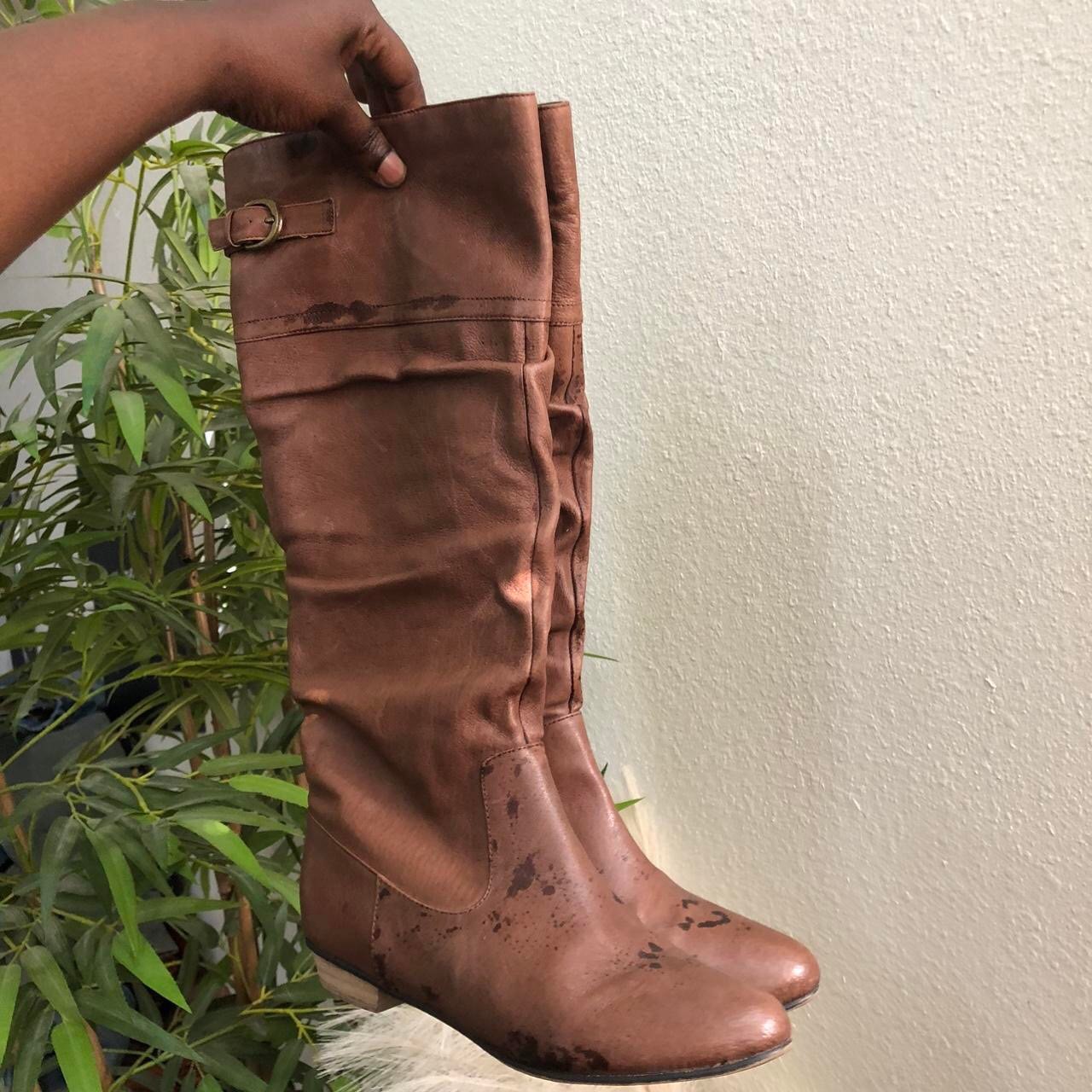 RARE Leather Brown knee-high western Cowboy Cowgirl Cow Paint Slouch Ruch Boots