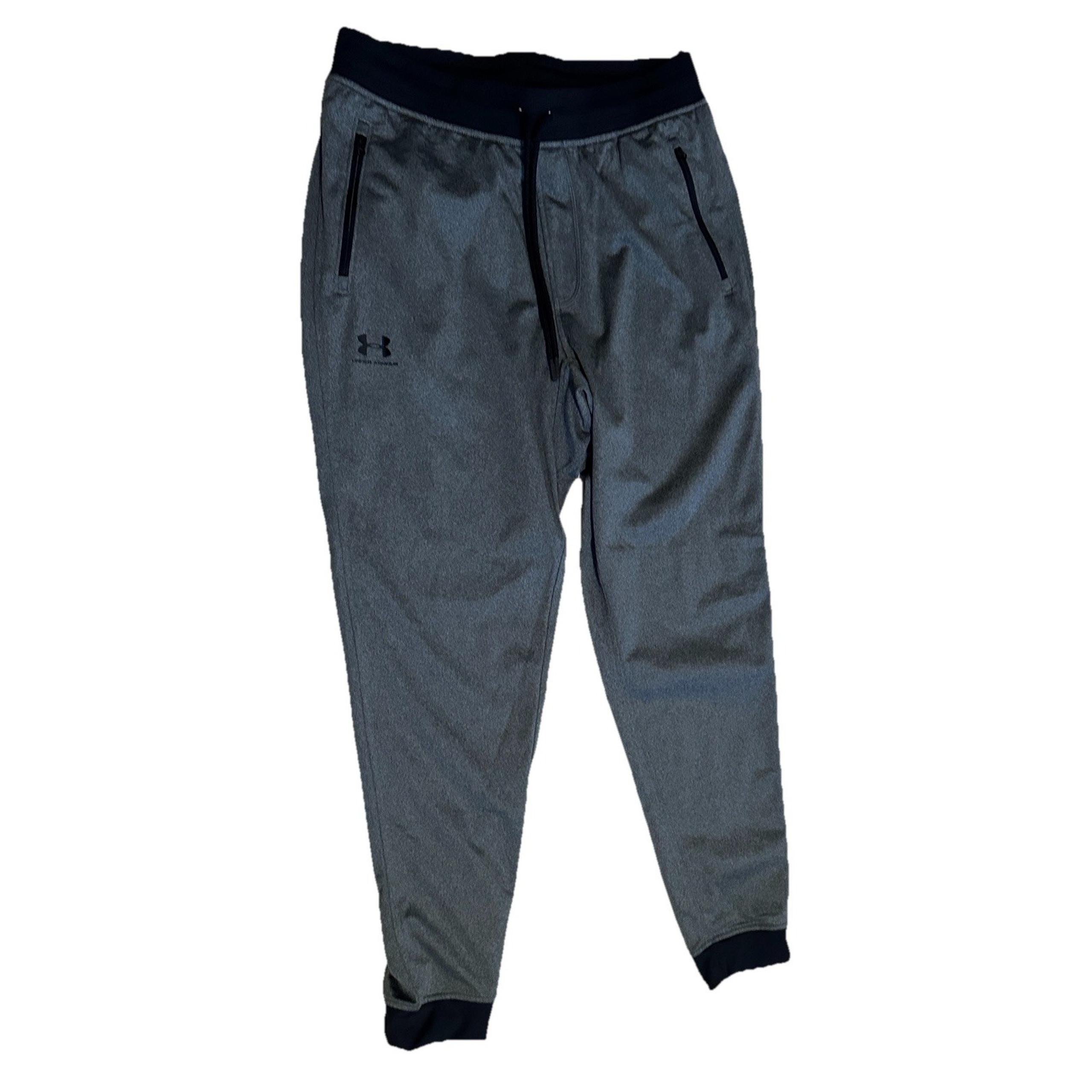 Under Armour Cold Gear Jogger Pants Mens L Gray Black Drawstring Pocket Logo
