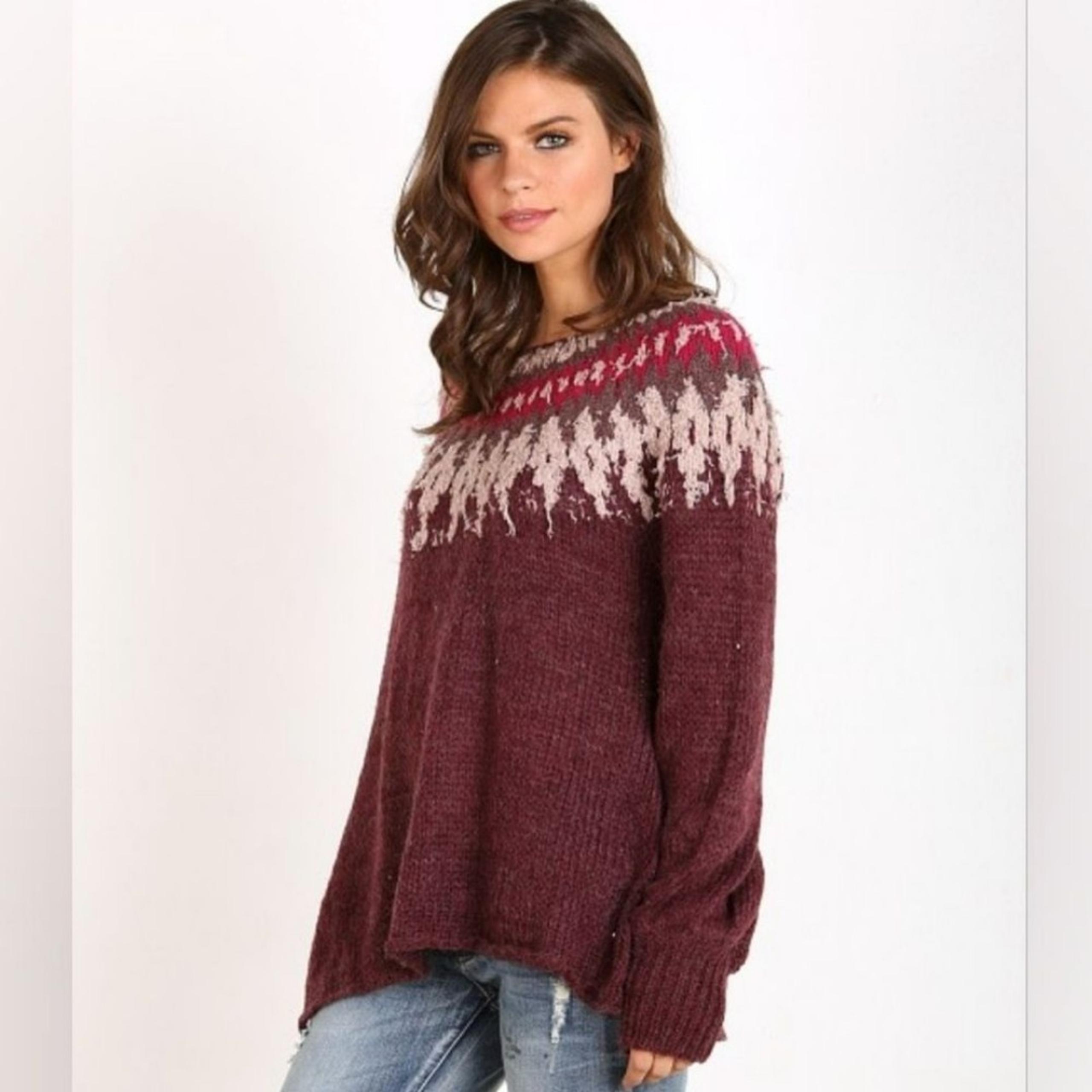Free People Baltic Fairisle Sweater Berry Comno Size Small
