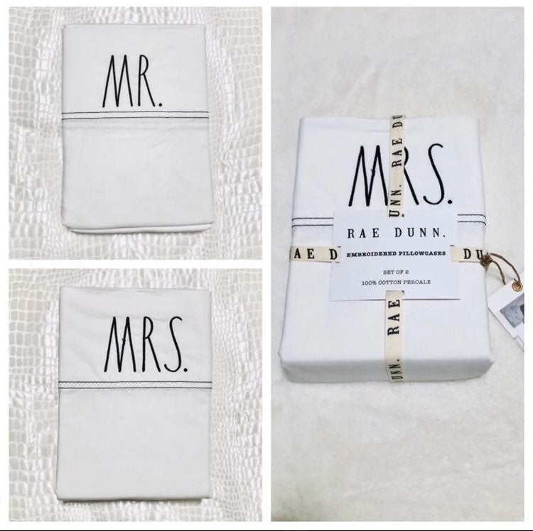 NEW Rae Dunn MR/MRS Pillowcase Set