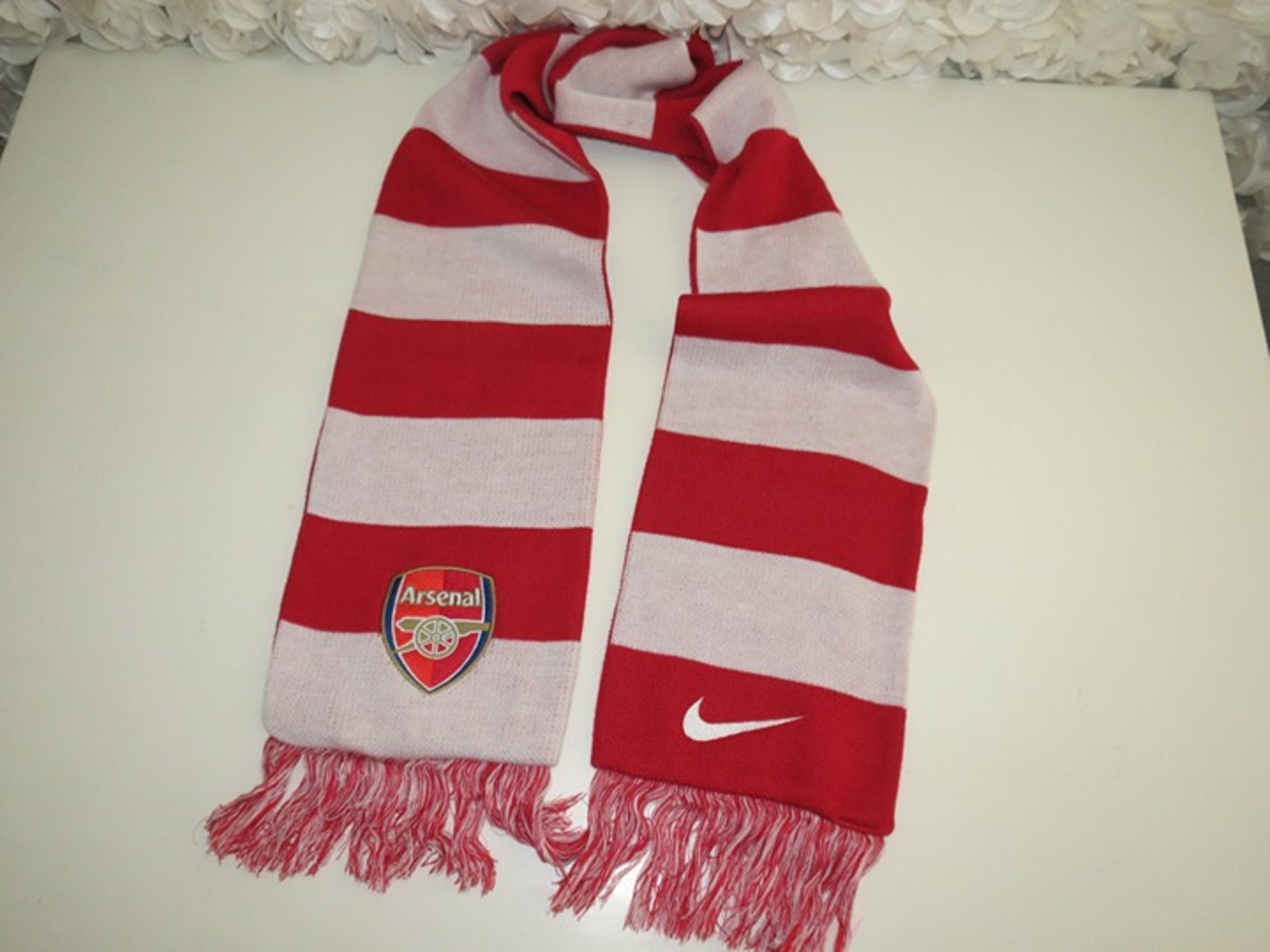 Nike We Are Arsenal Red White Striped Logo Soccer Pro Winter Neck Scarf 62x7"