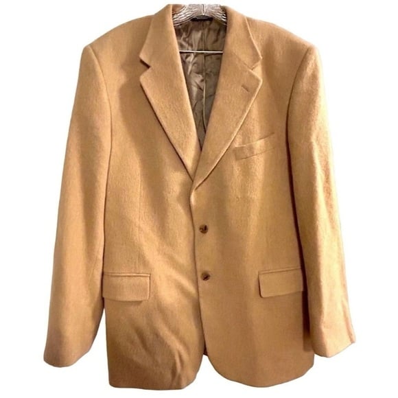 Andrew Fezza Men's Tan Camel Hair Blazer Size 42L Business Two-Button