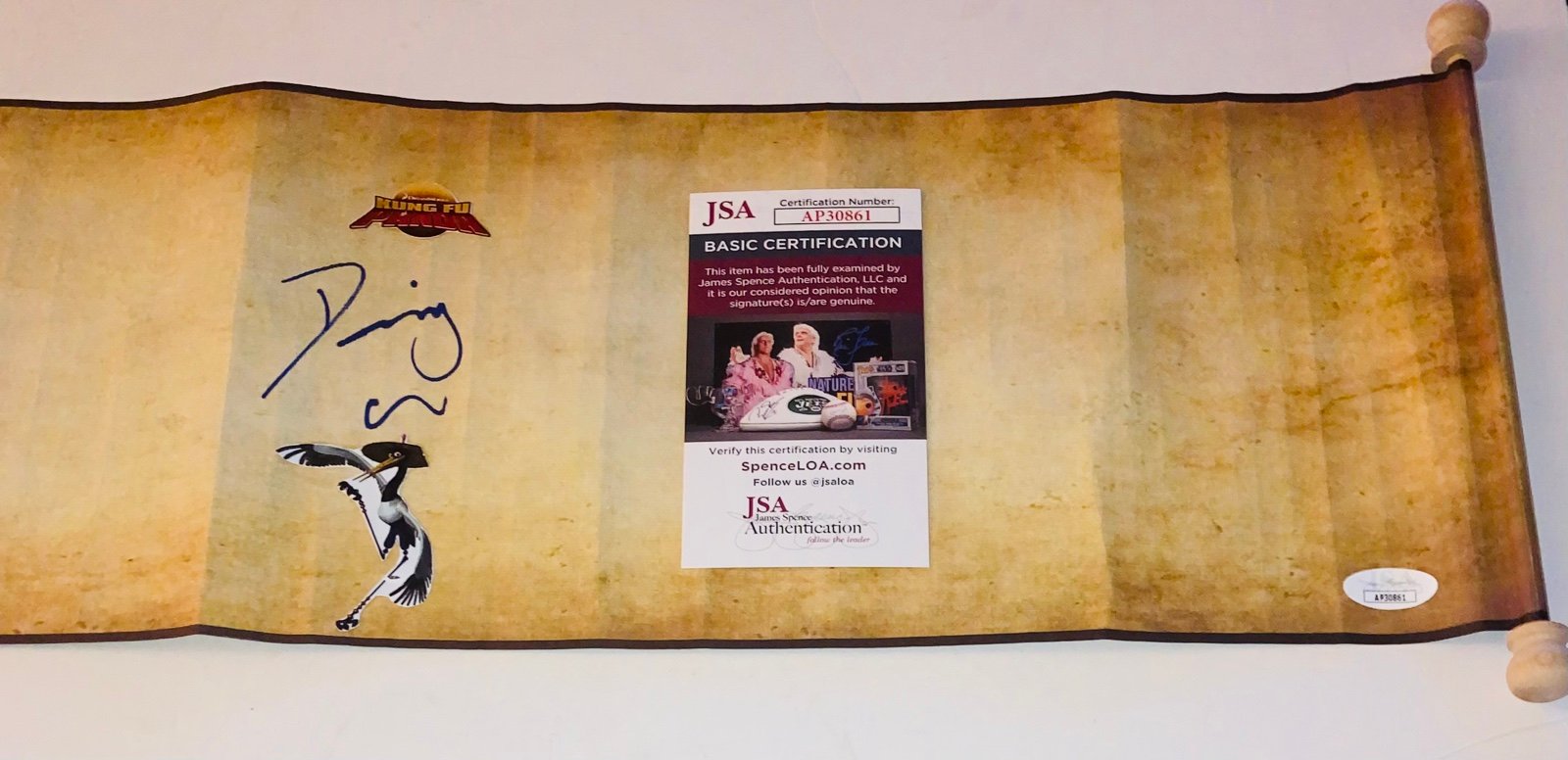 DAVID CROSS “CRANE” SIGNED AUTOGRAPHED KUNG FU PANDA DRAGON SCROLL JSA COA RARE!