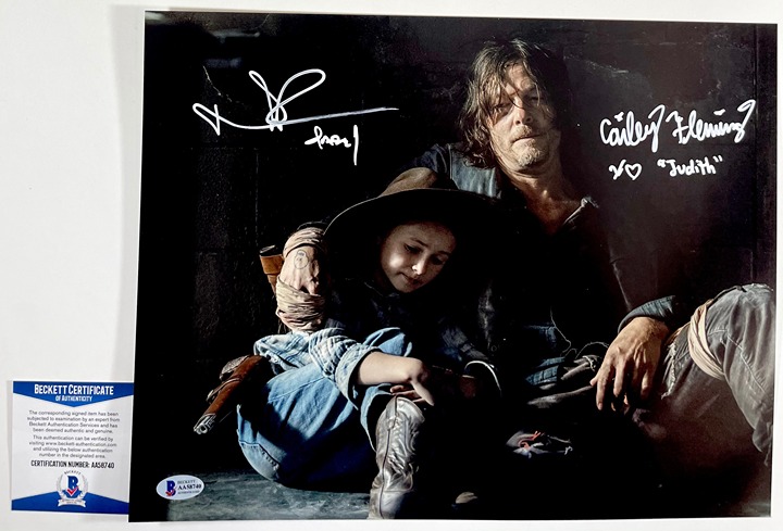 Norman Reedus & Cailey Fleming Signed The Walking Dead 11x14 Photo A BAS COA