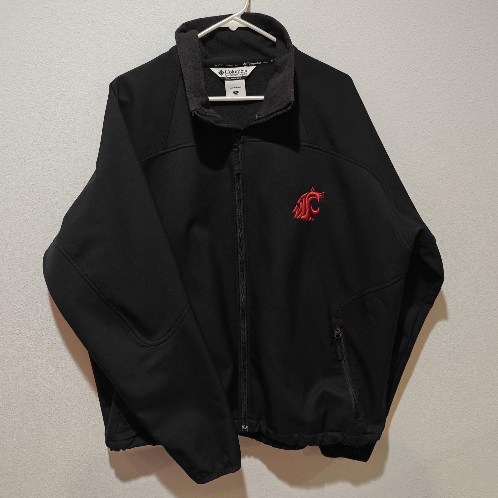 Columbia WSU Wazzu University Jacket Men's XL Black Soft Shell Full Zip