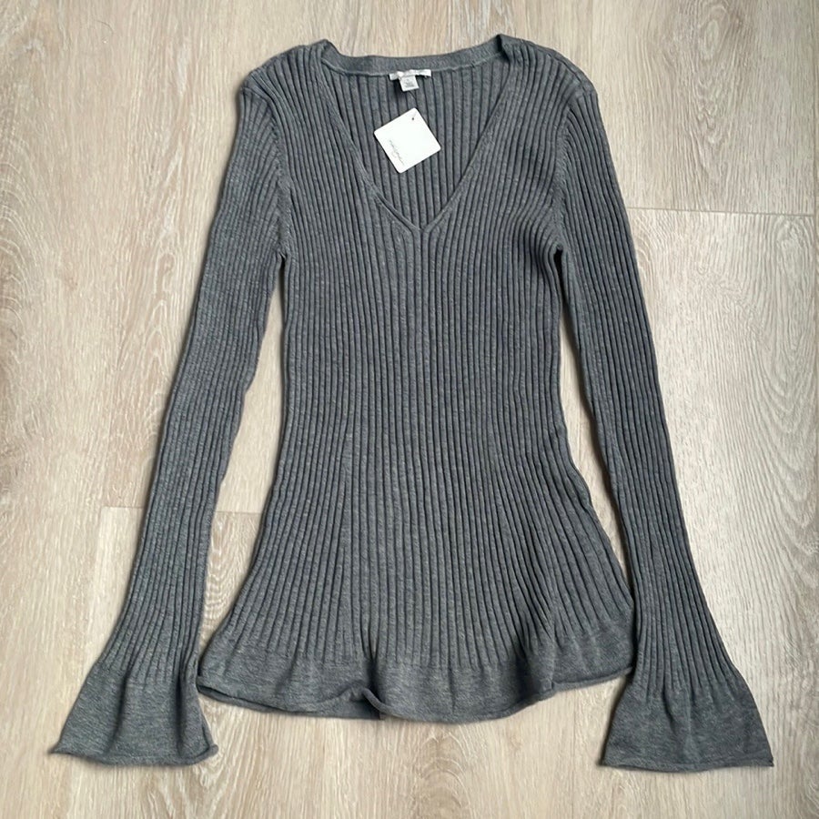Halogen Womens grey knit ribbed sweater