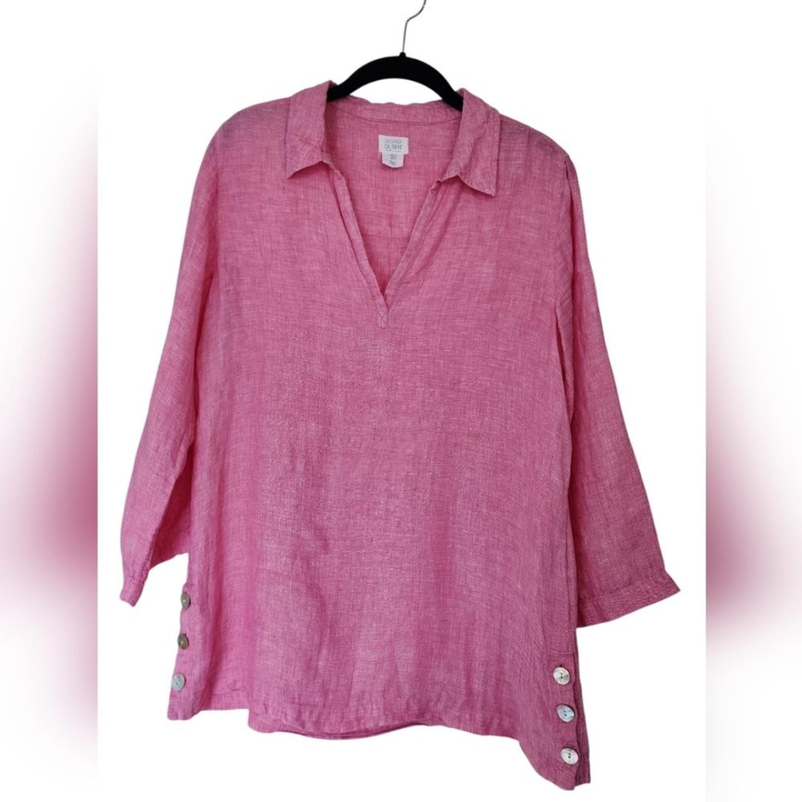 SIGRID OLSEN 100% linen pink tunic top, size S
