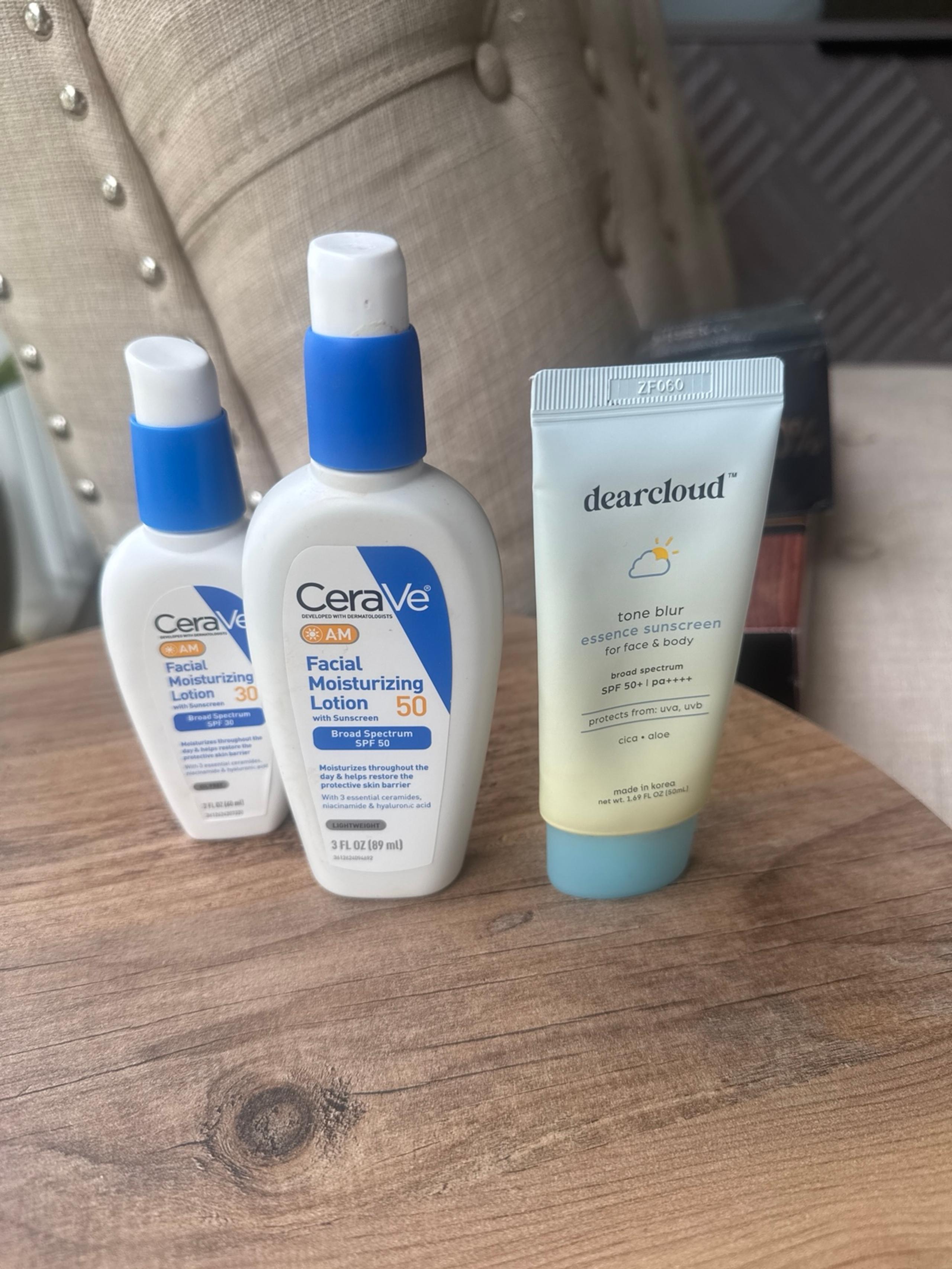 Selection of spf 30 40 40  cera ve  dearcloud all half used. (Bundle)