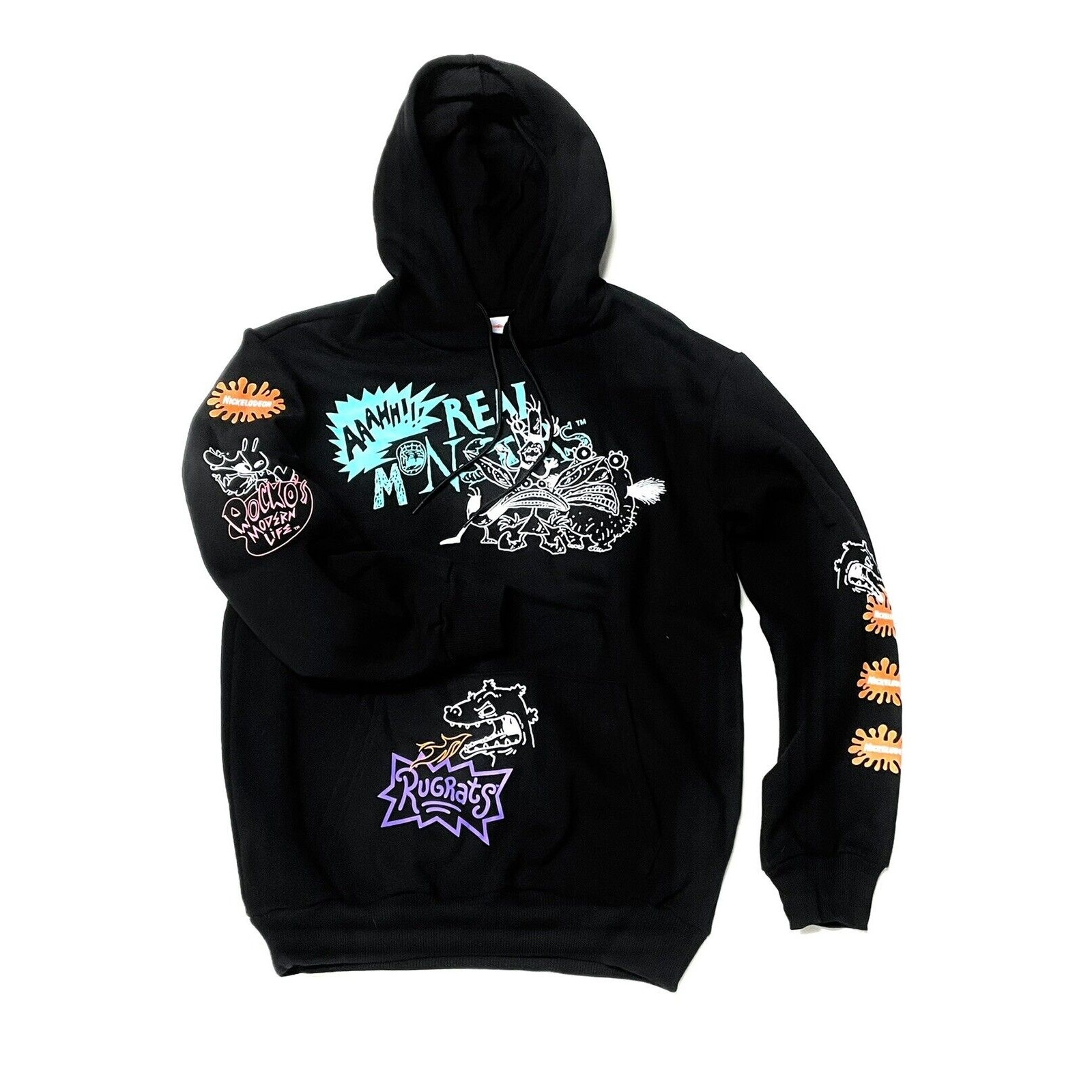 Nickelodeon 90s Cartoons Hoodie Ahh Real Monsters, Rugrats, Reptar Size L Large