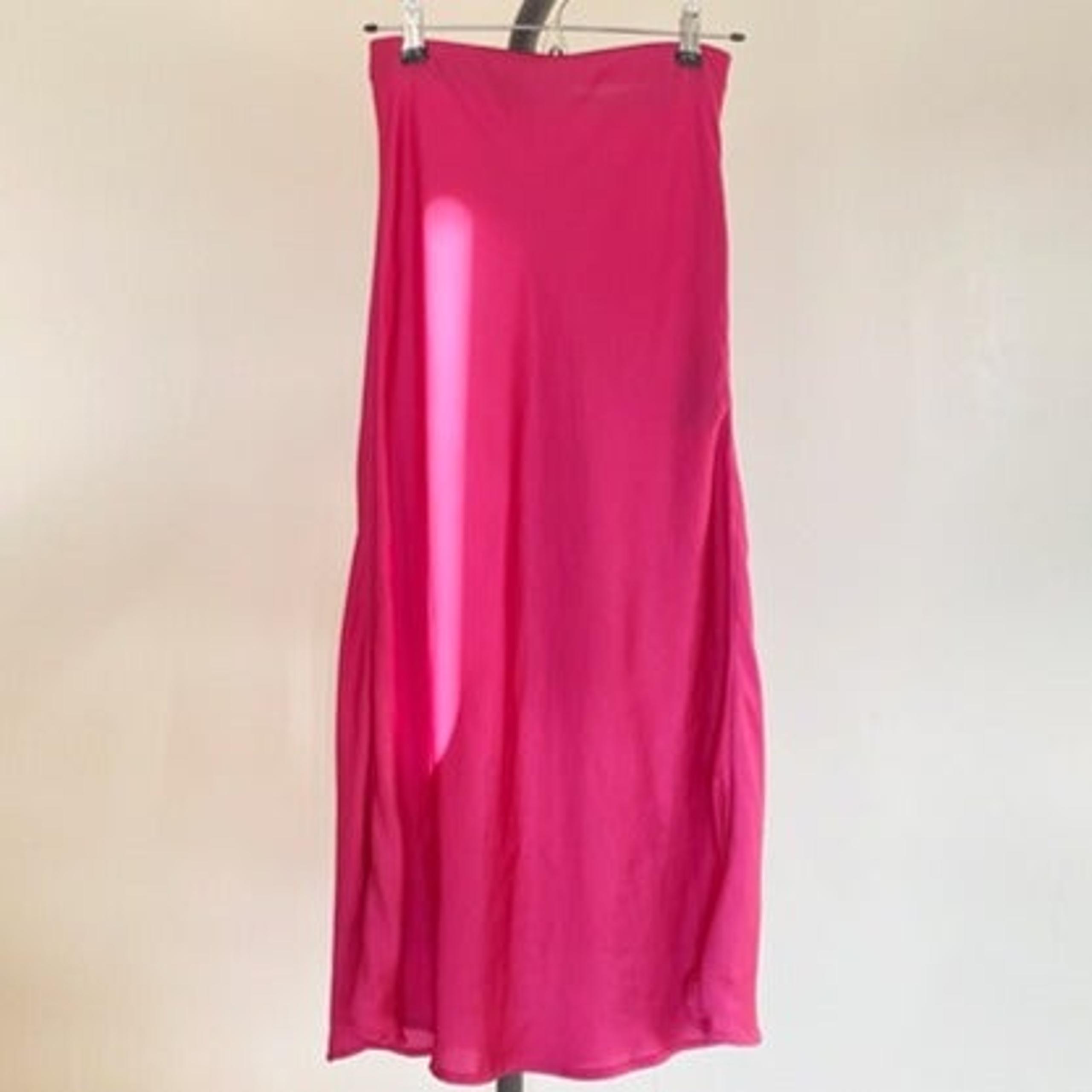 A-Line Long Skirt Silky Fabric Pink Color SizeM Barbicore UrbanOutfitters