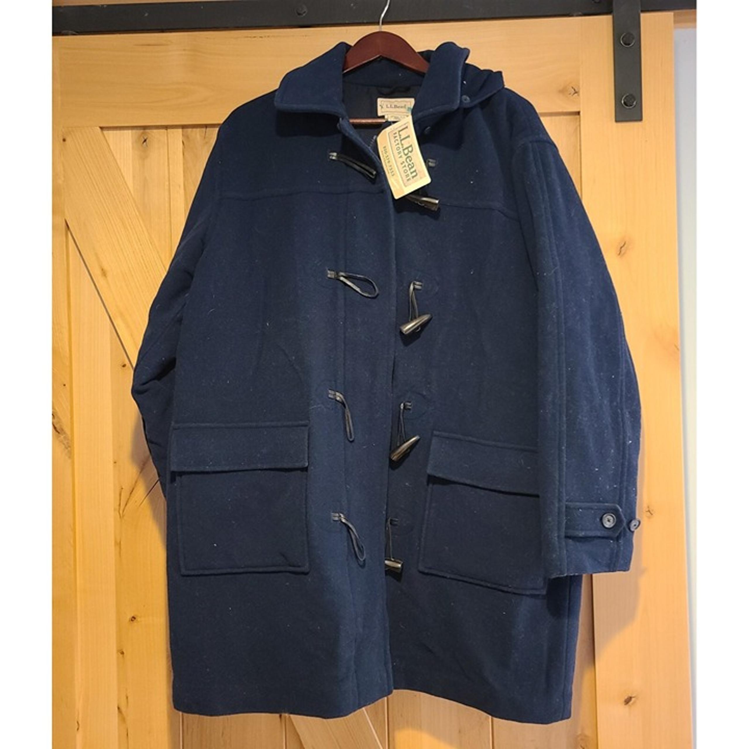 New! LL Bean Womens L Blue Wool Blend Coat Toggle Hood Duffel Ork53 Quilt Lined