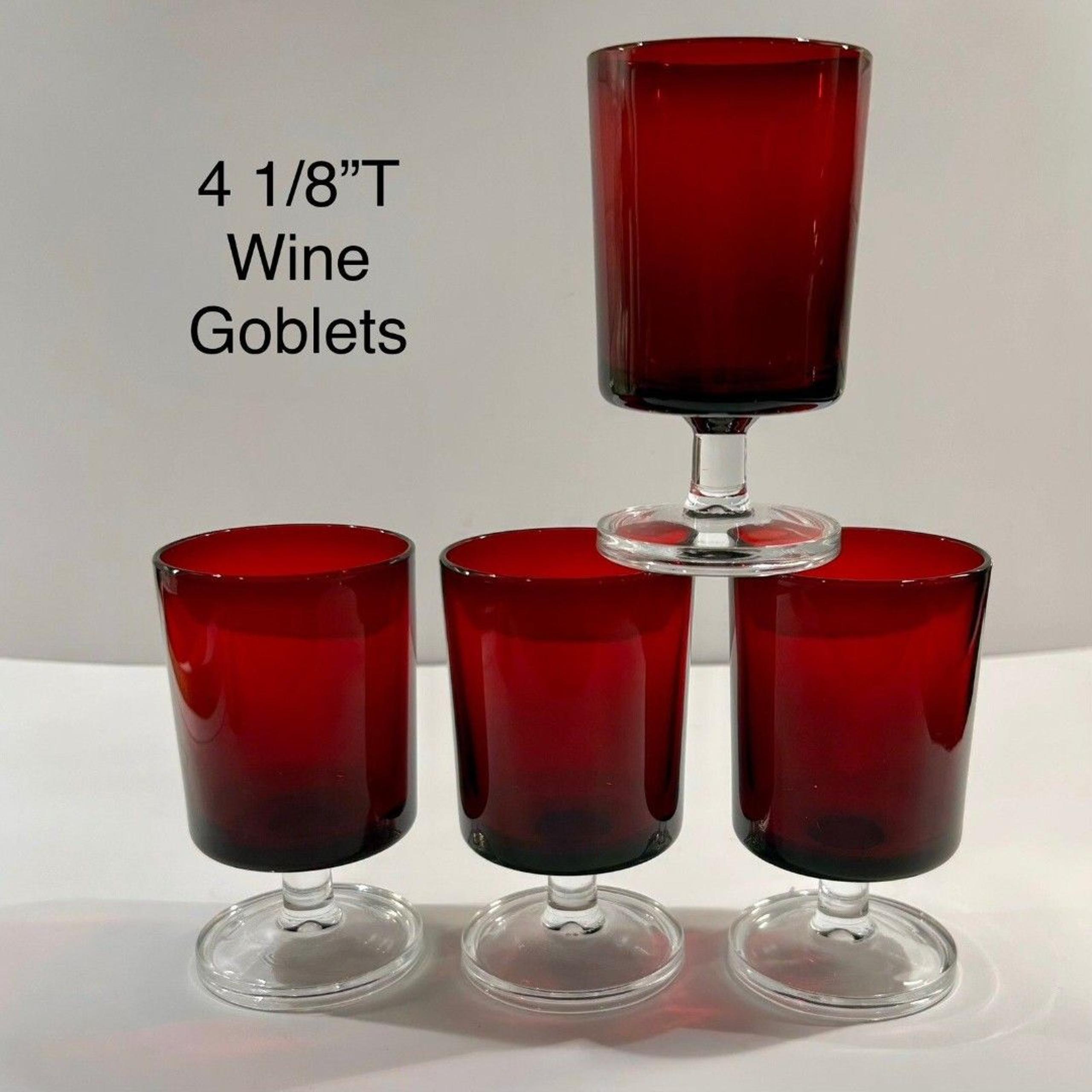 Cavalier Ruby by CRISTAL D'ARQUES-DURAND 4 1/8”T Red Glass Wine Goblets~Set of 4