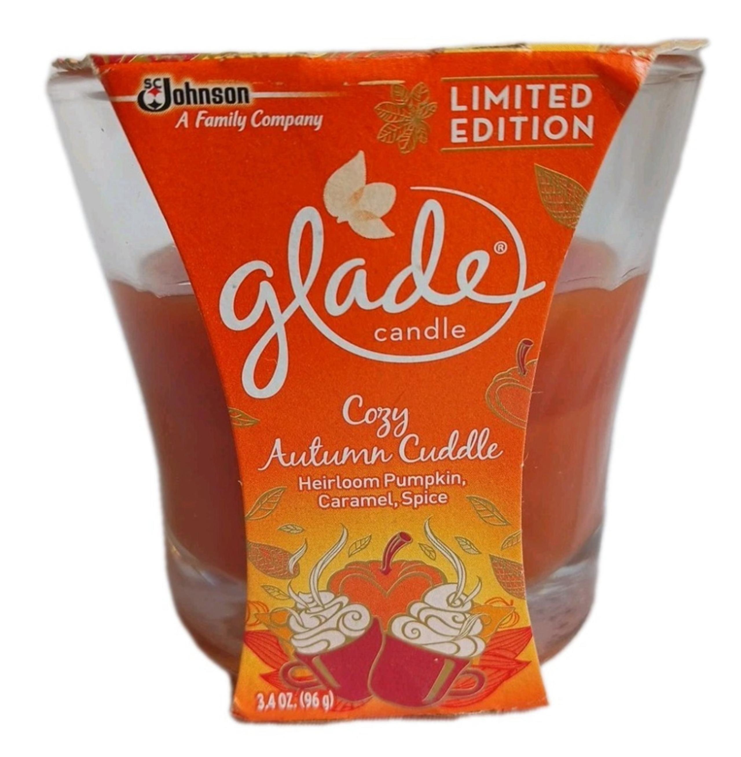 Glade Scented Glass Candle, Cozy Autumn Cuddle, 3.4 Oz. Limited Edition DISC NOS