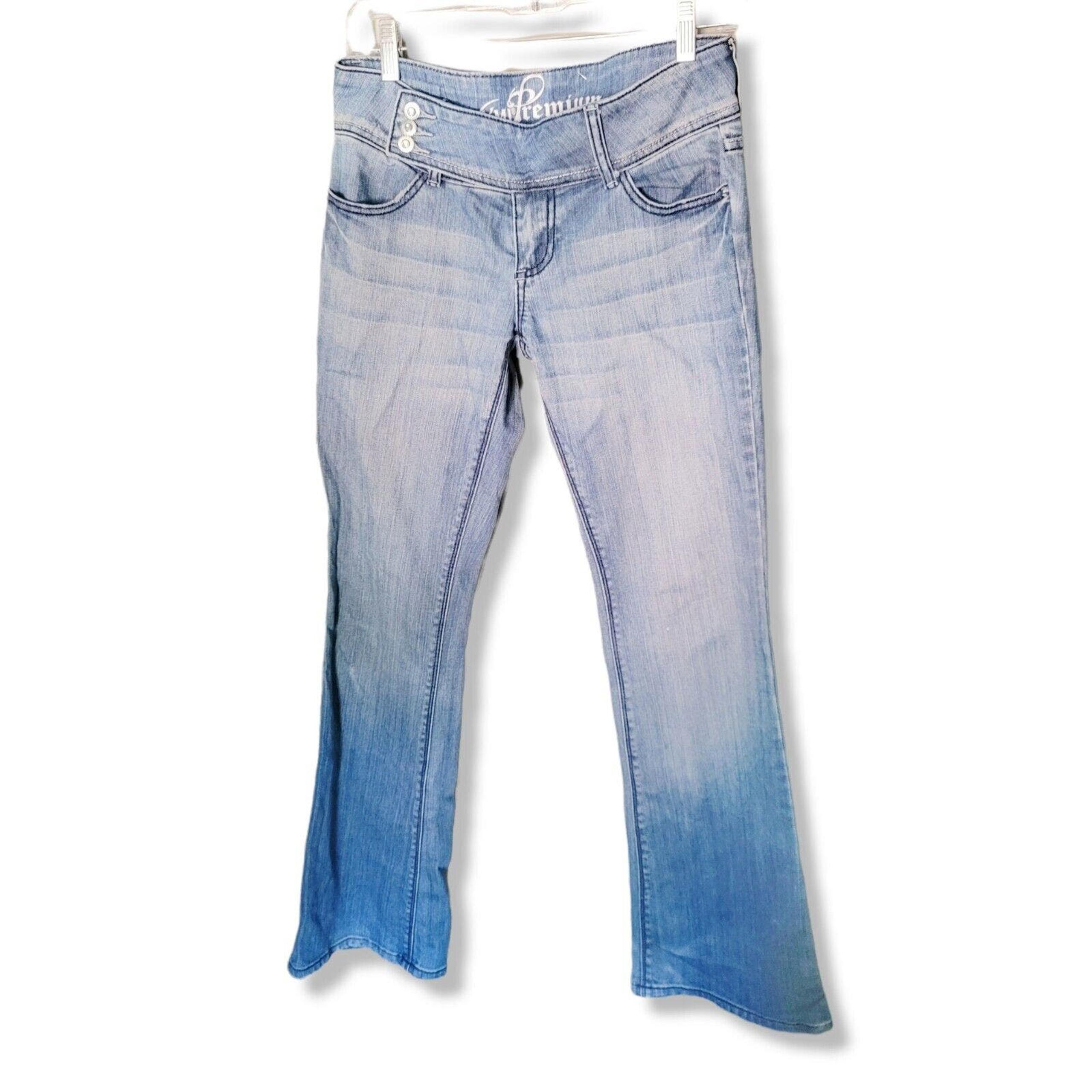 y2k 70s festival blue Jeans Flare Low Rise patchwork Rhinestones junior's 7 6 S
