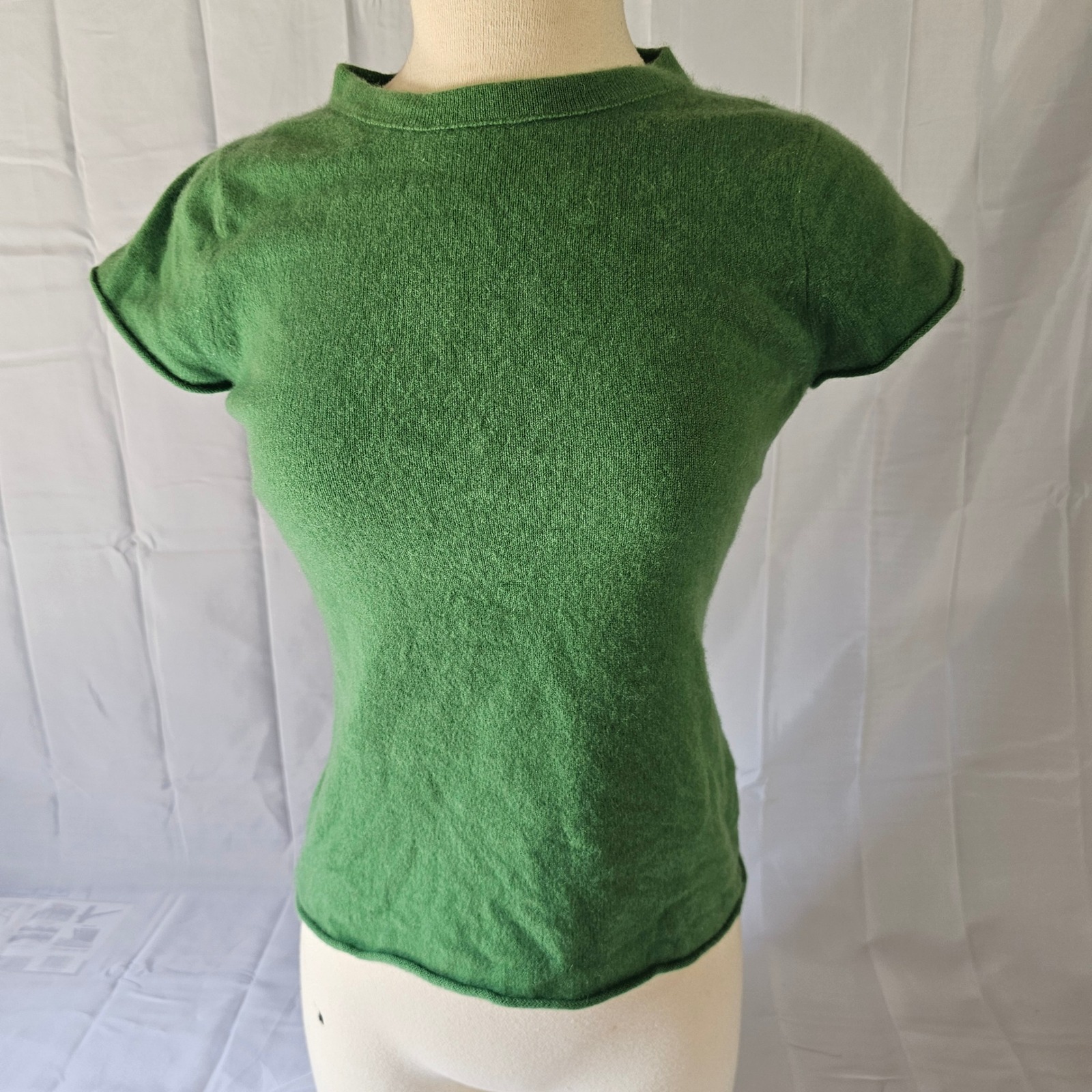 J.Crew Women's Cashmere Mock Neck Sweater Size M Green Short Sleeve Luxury Top