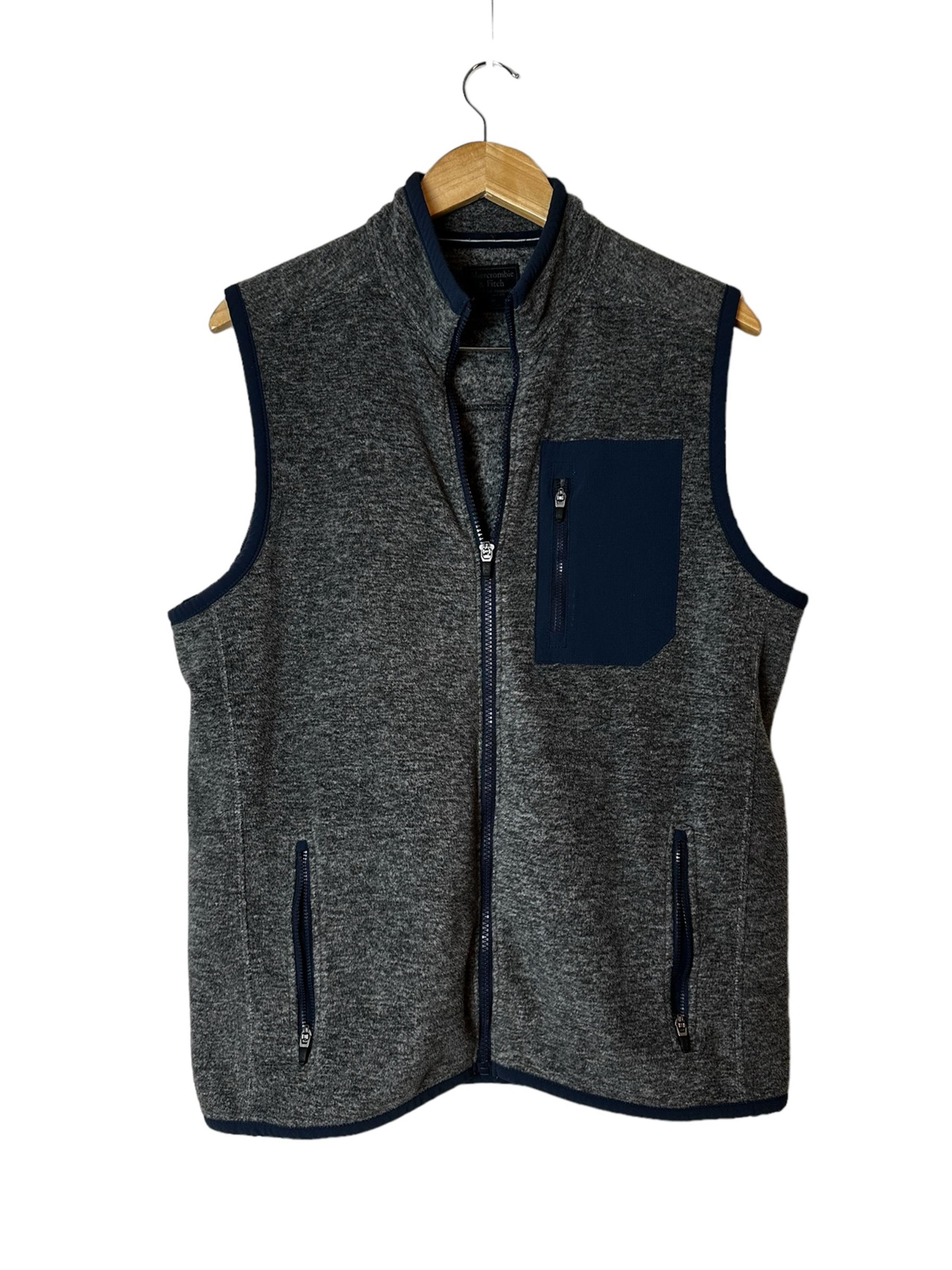 Abercrombie & Fitch Mens Vest Full Zip Gray/Blue Sleeveless Jacket Medium