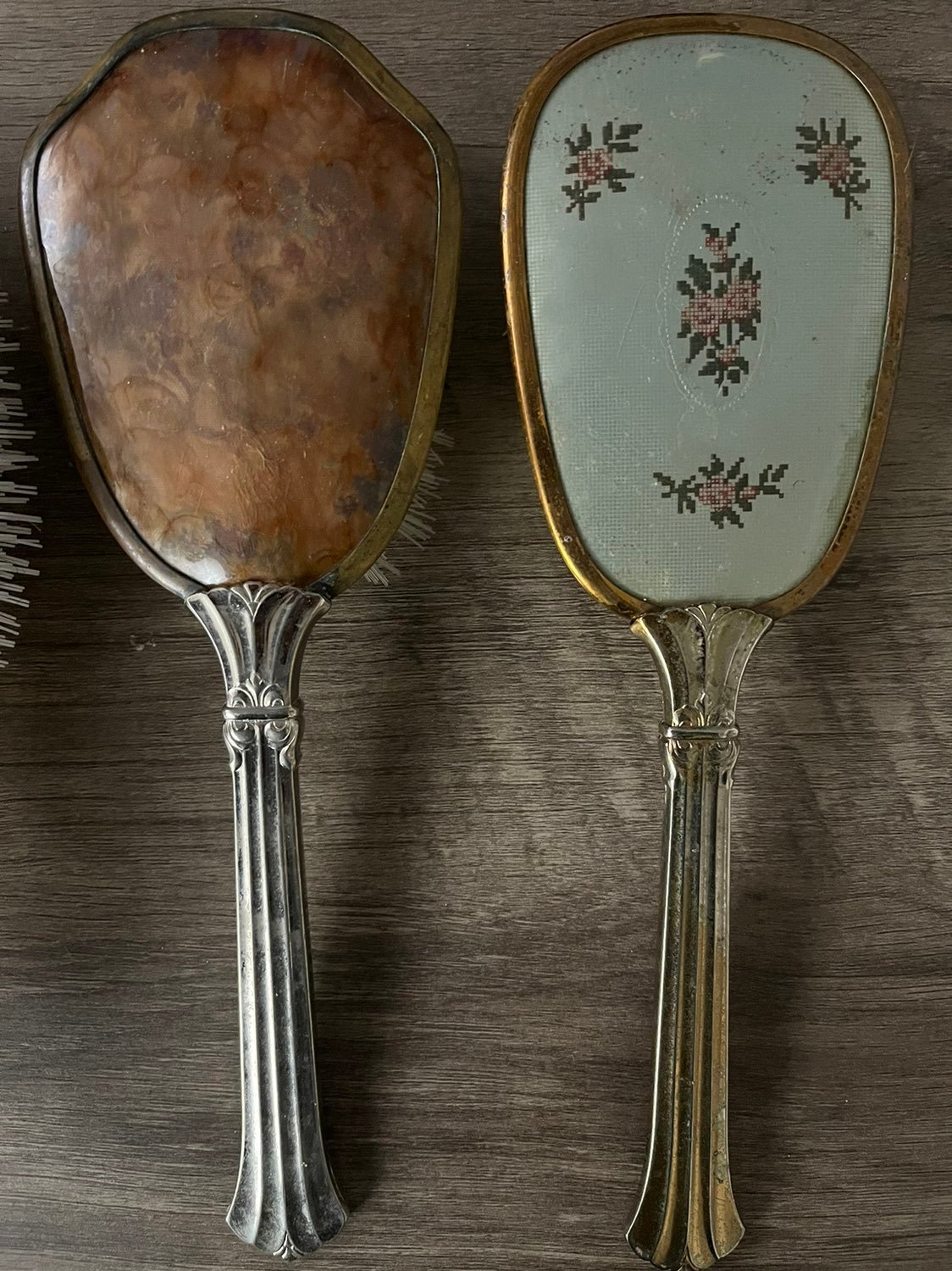 Silver vintage hair brushes