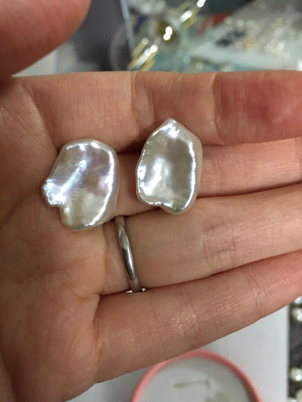 18k AAAA keshi pearl earrings 15x18mm