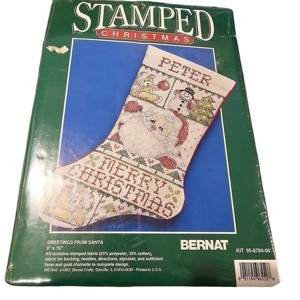 VTG Bernat Peter Cross Stitch Christmas Santa Stocking Kit New Traditional