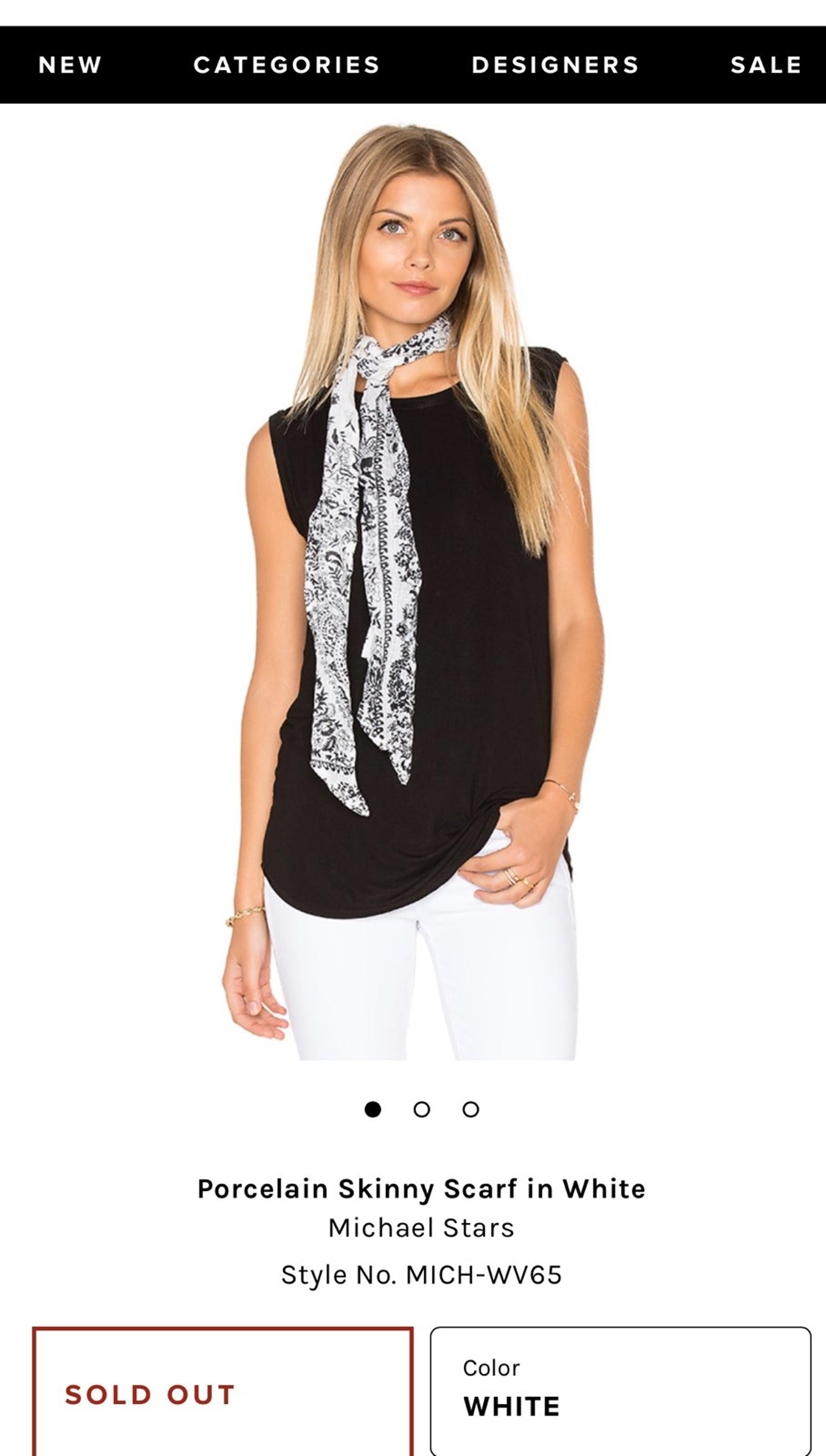 Michael Stars NEW Porcelain Skinny Scarf