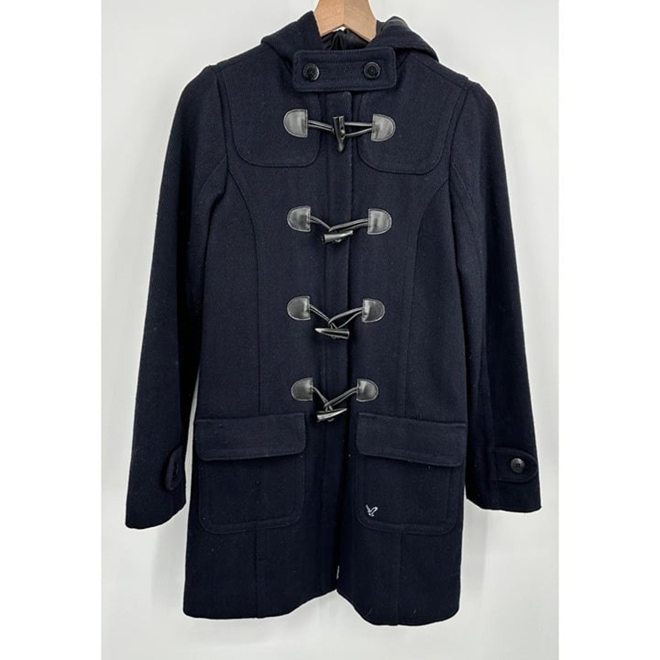 American Eagle Outfitters Wool Peacoat Women XS Navy Hooded Longline Toggle
