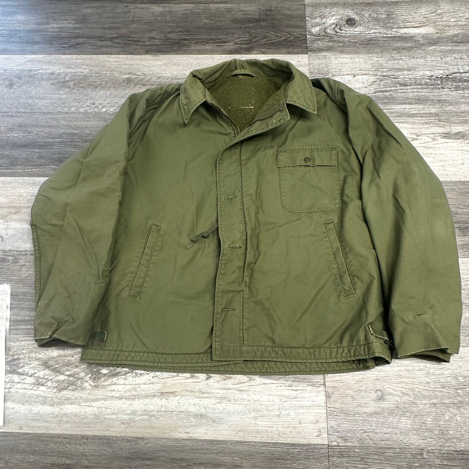 Vintage 70s Army Green Men L Full Zip Button Closure Military Jacket Cybergrunge