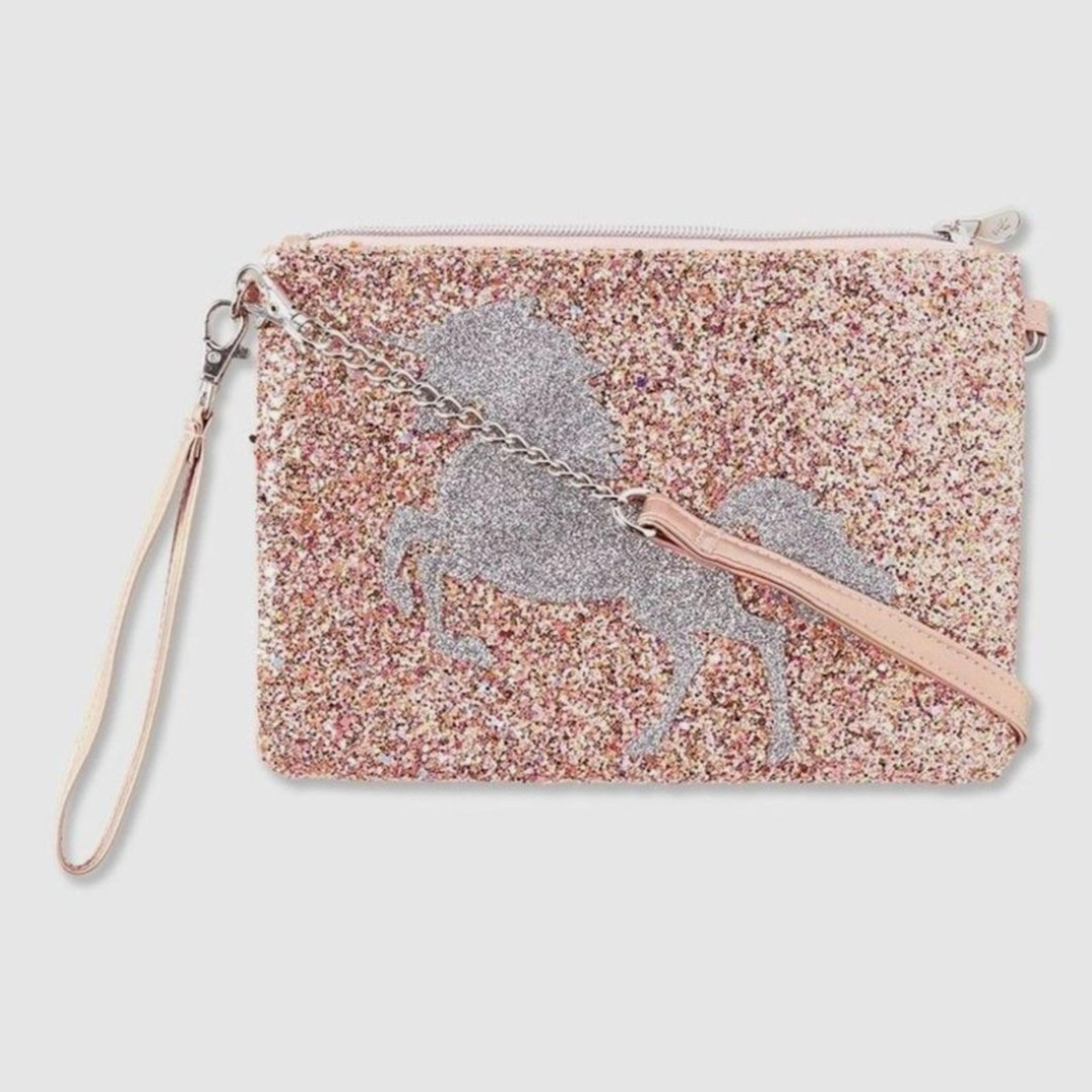 Justice Girls Glitter Unicorn Purse Convertible Crossbody Bag Wristlet New