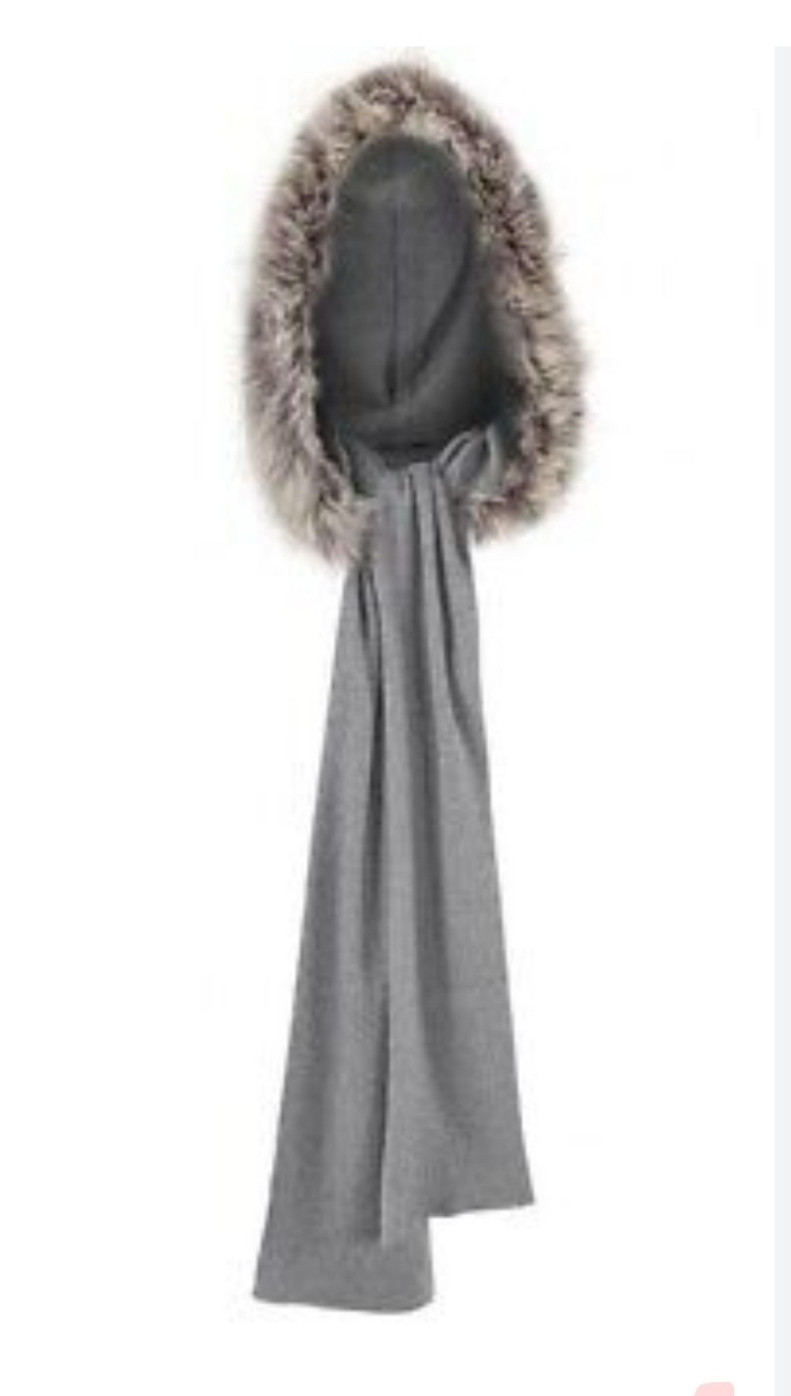 Cabi Put A Hood On It Knit Scarf Hat Pewter Gray Faux Fur Gift For Her 3475